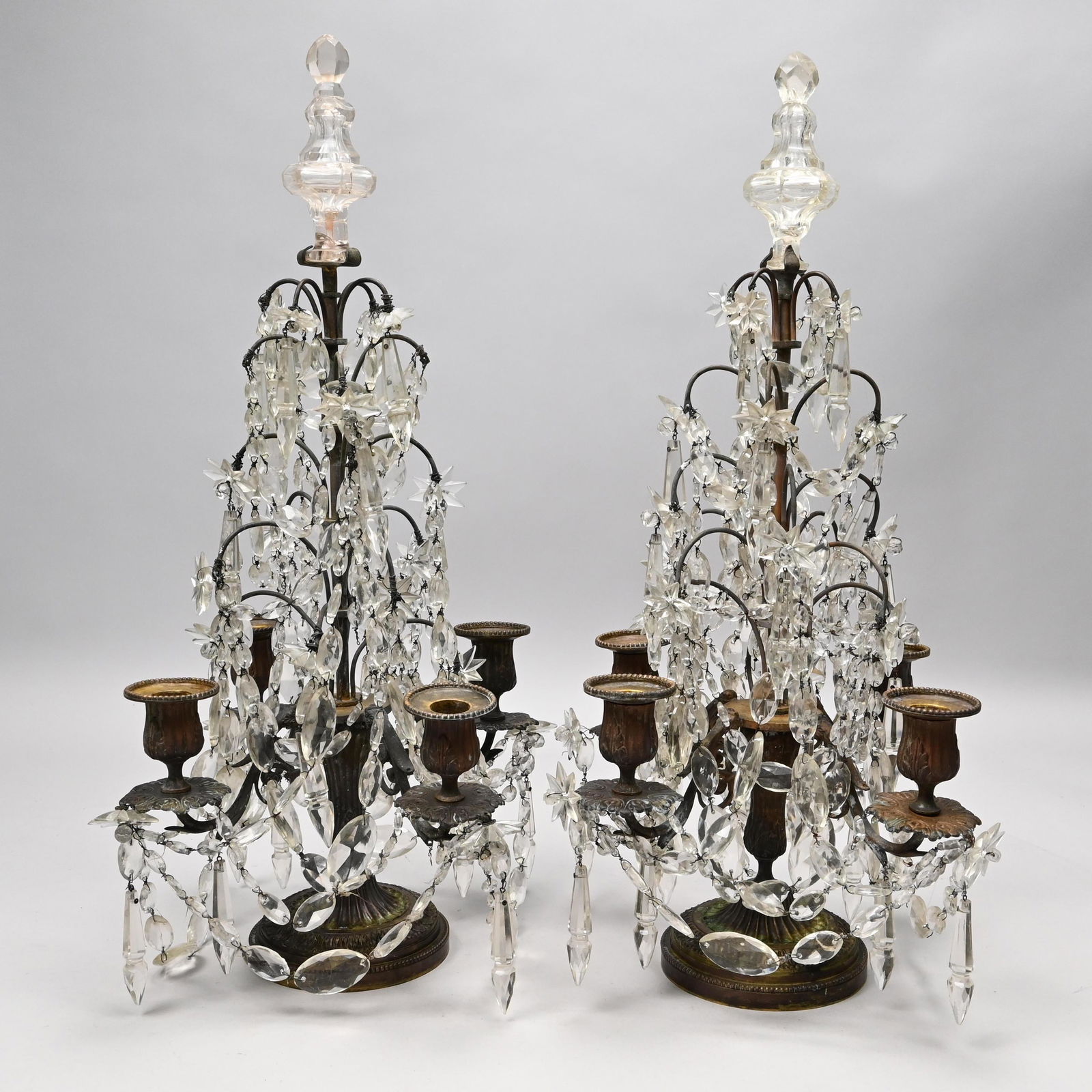 Pr Louis XV Style Cut-Glass & Bronze Girandoles (1 of 9)