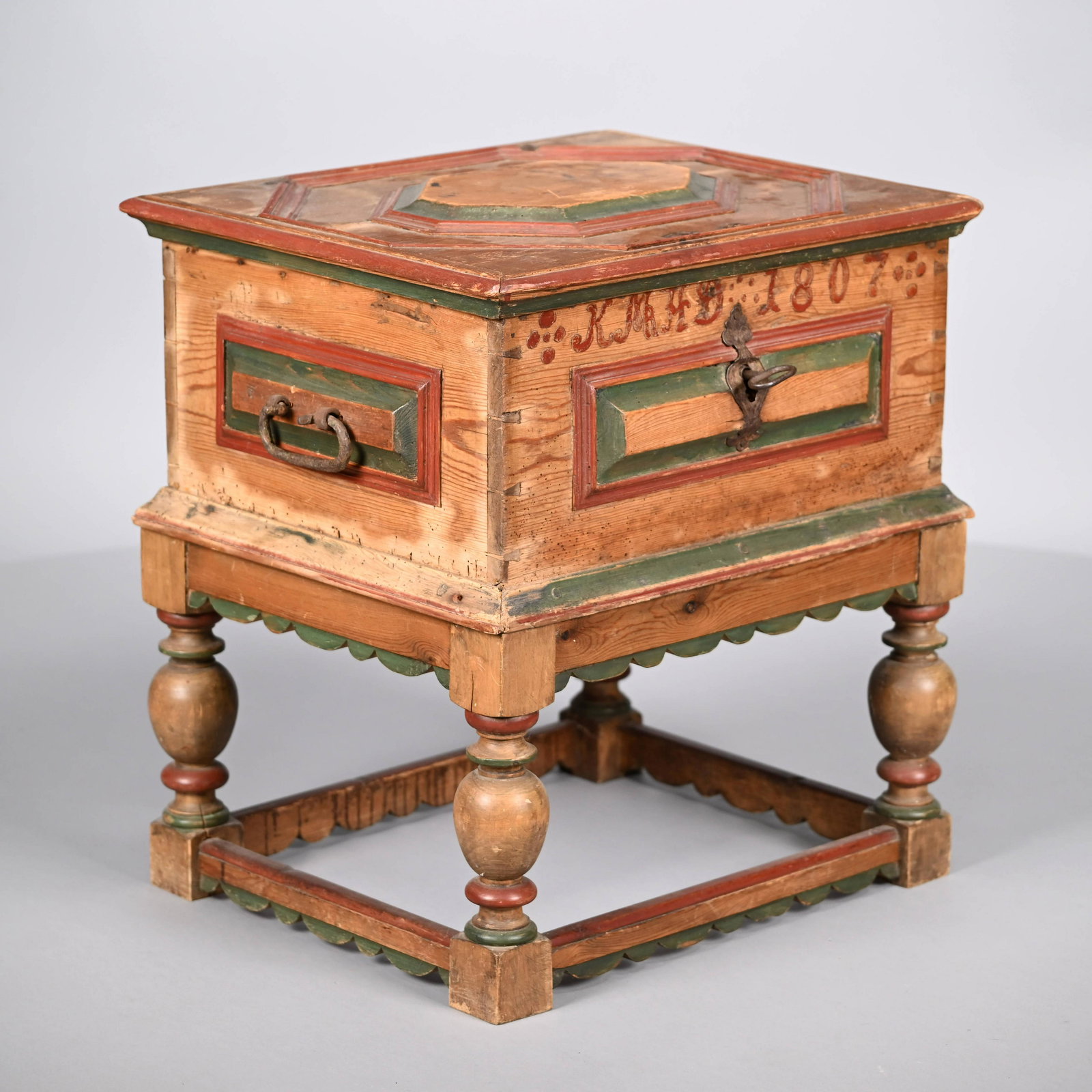 Continental Paint-Decorated Pine Chest on Stand (1 of 9)