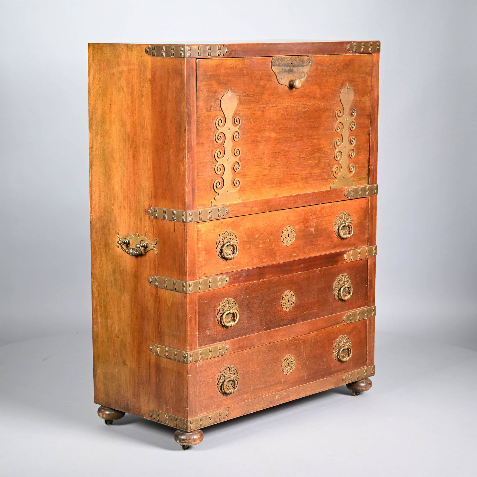 Arts & Crafts Brass-Bound Walnut Campaign Desk (1 of 8)