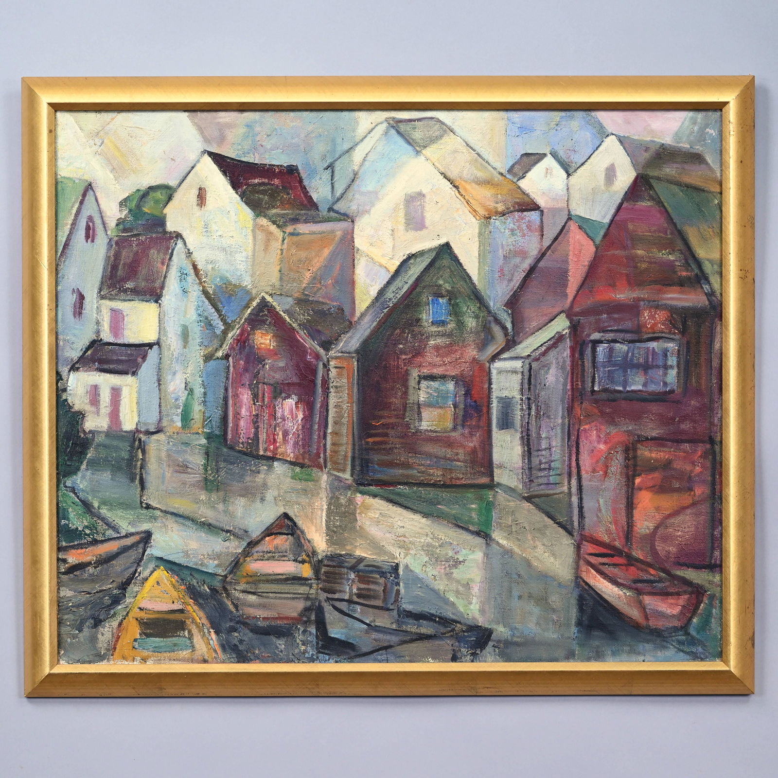 American School - Houses Along a Boat Dock (1 of 2)