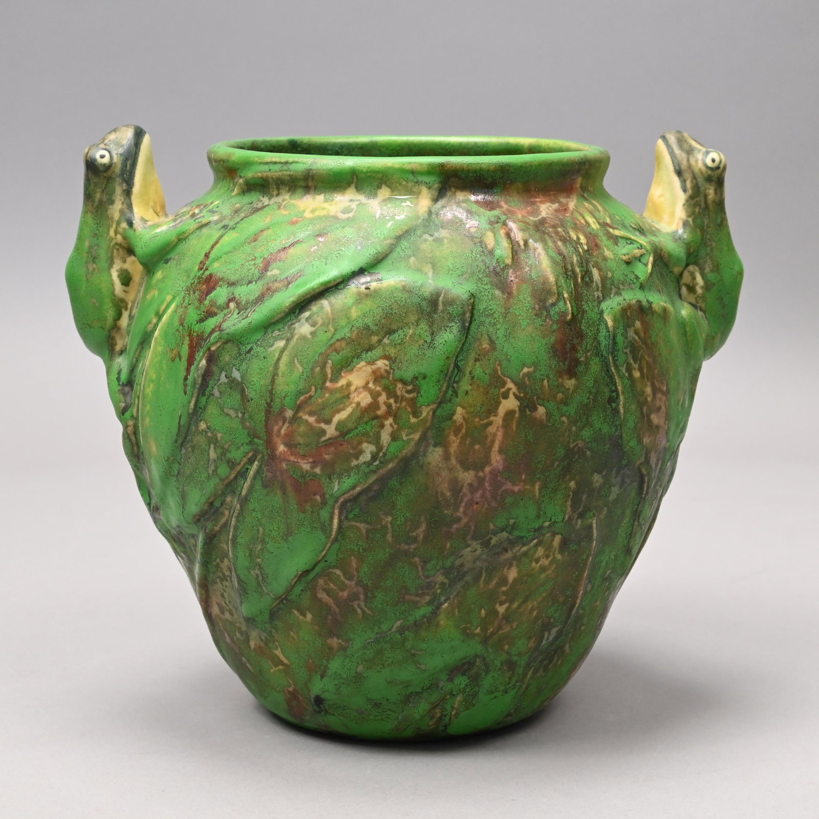 Weller Pottery 'Coppertone' Frog-Handled Vase (1 of 6)