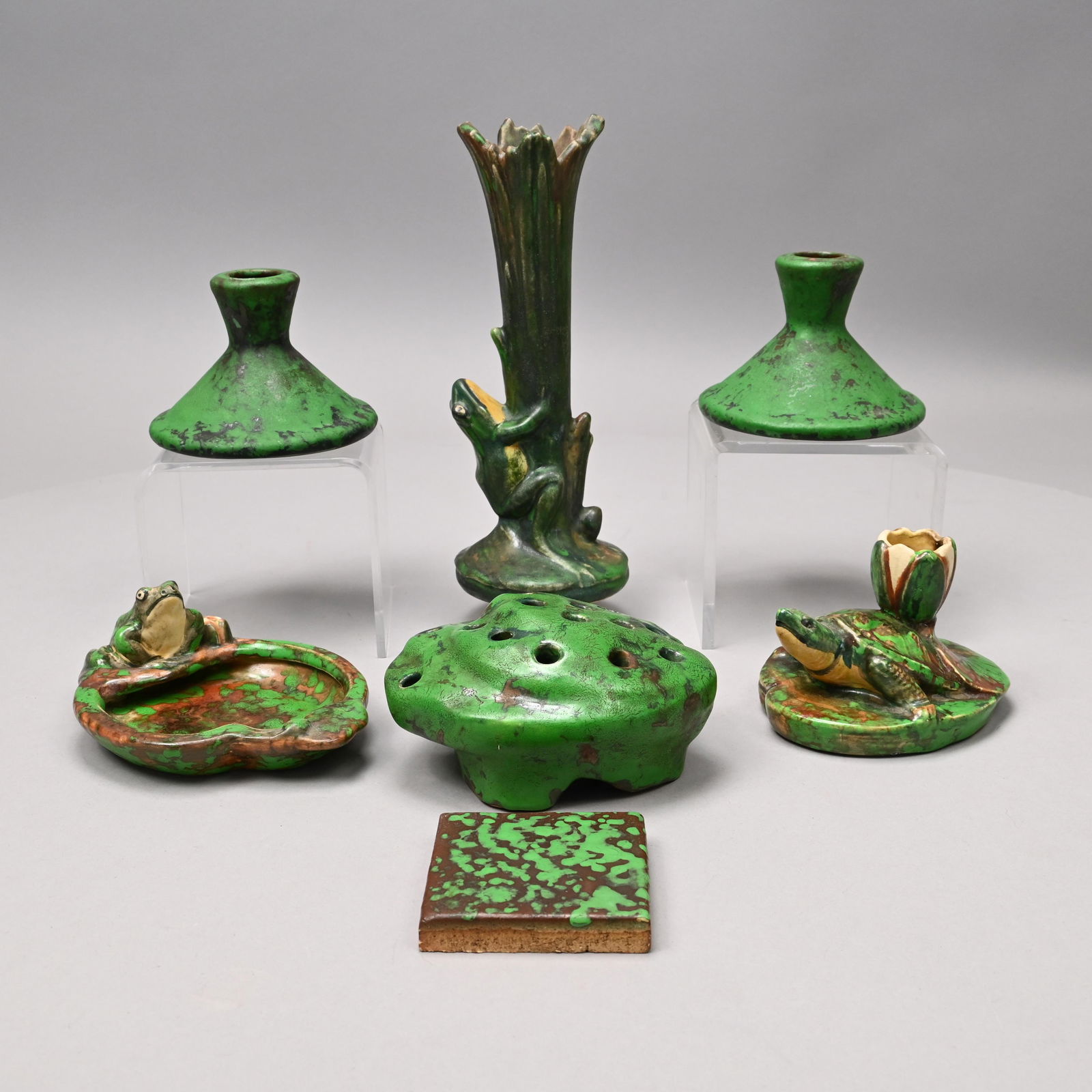 Seven Weller Pottery 'Coppertone' Wares (1 of 9)