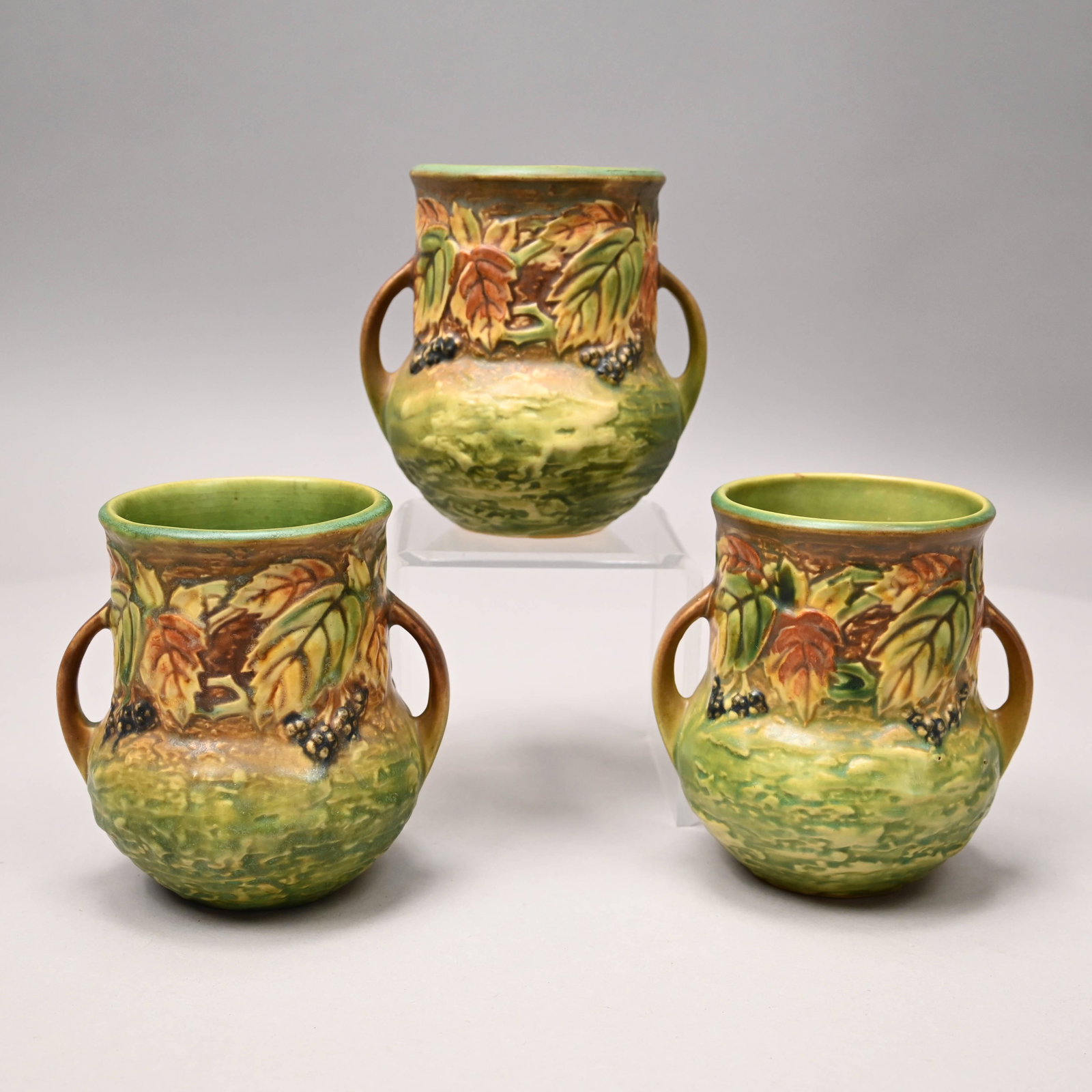 Three Roseville Pottery 'Blackberry' Vases (1 of 5)