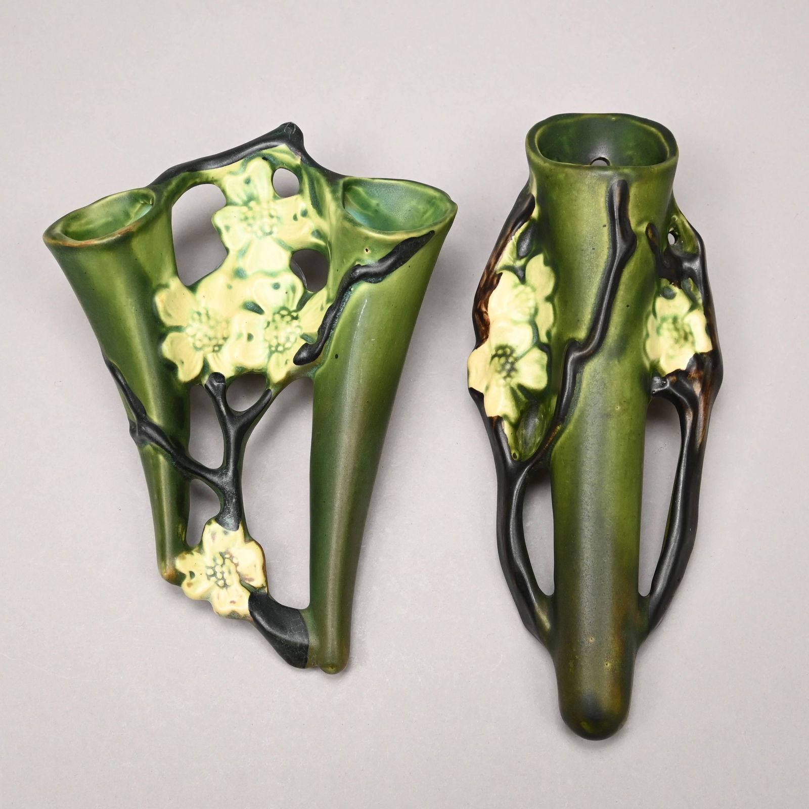 Two Roseville Pottery 'Dogwood II' Wall Pockets (1 of 5)