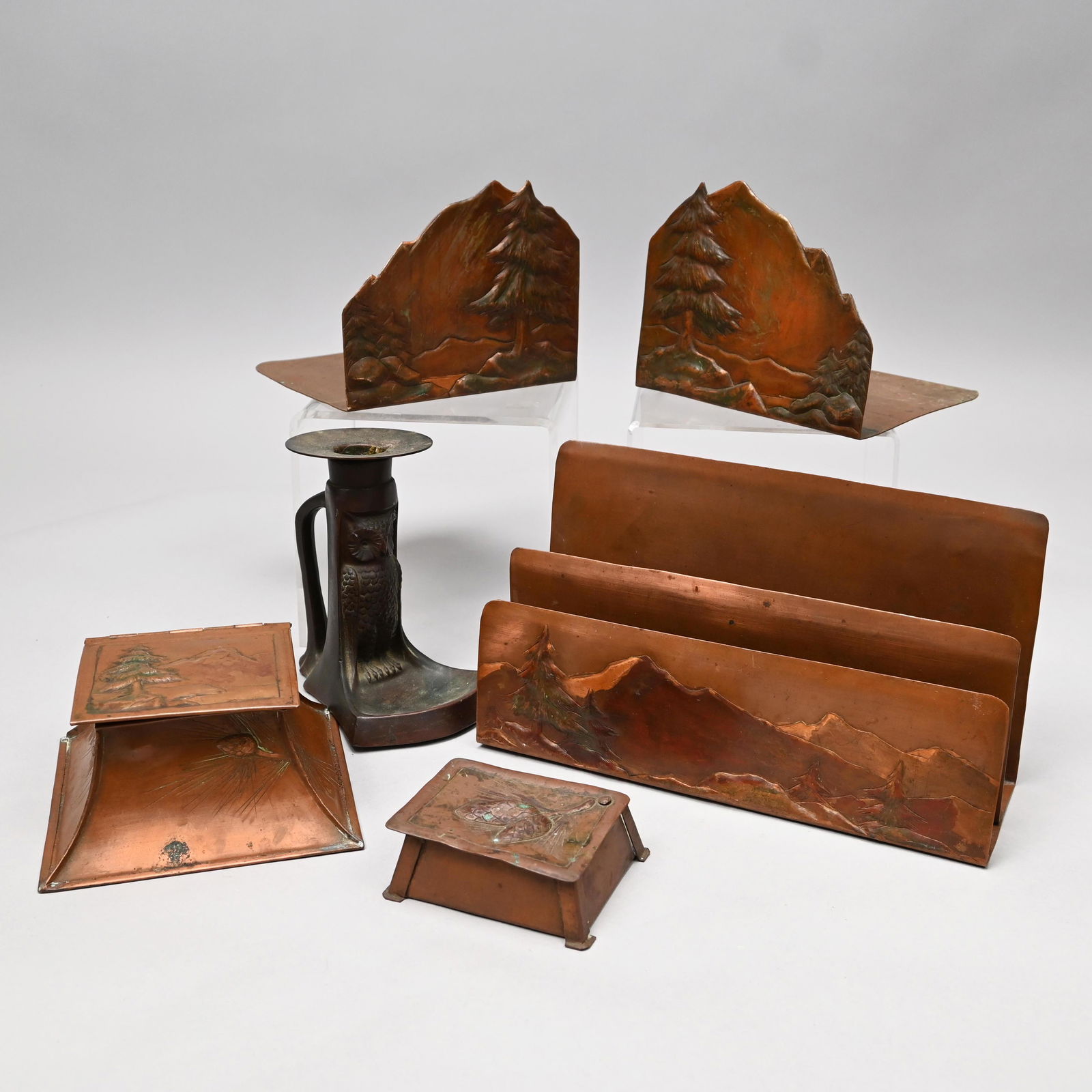 Arts & Crafts Copper Desk Set and Candlestick (1 of 19)