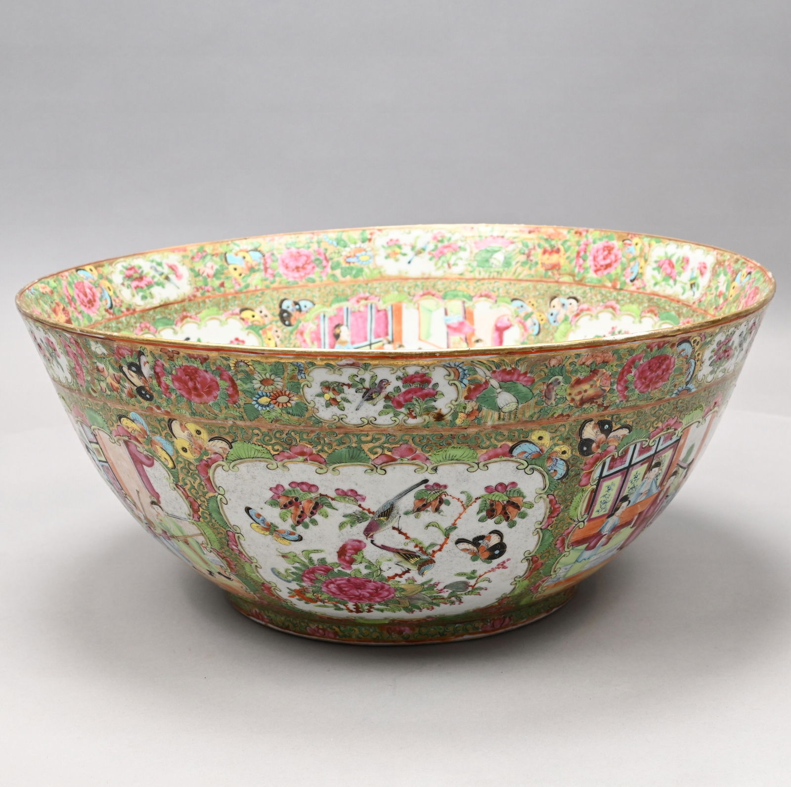 Chinese Export Porcelain Rose Medallion Punch Bowl (1 of 7)