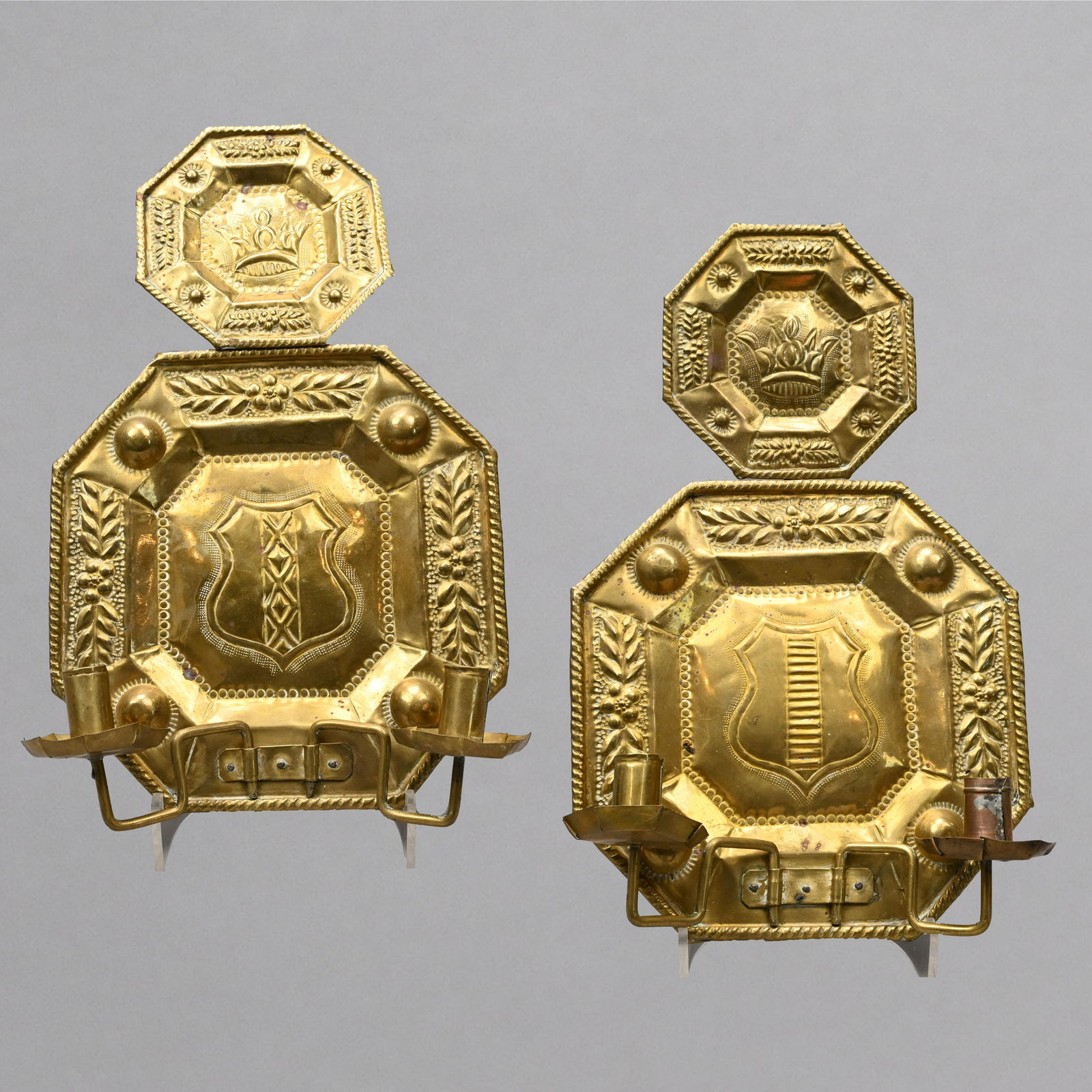 Pair Dutch Baroque Style Brass Two-Light Sconces (1 of 11)