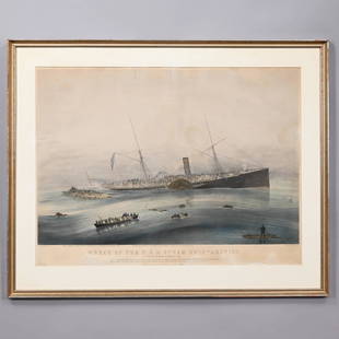 N. Currier - Wreck of the U.S.M. Steam Ship Arctic: Nathaniel Currier (American, 1813-1888). "Wreck of the U.S.M. Steam Ship 'Arctic:' Off Cape Race Wednesday September 27th 1854." After James E. Buttersworth (England/America, 1817-1894), and signed wi