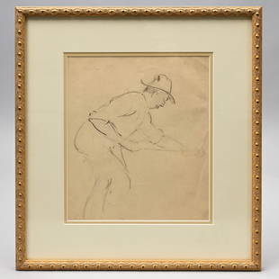 William Lester Stevens - "Man Working I": William Lester Stevens (Massachusetts, 1888-1969). "Man Working I." Pencil drawing, (9.625 x 8 inches, sight), apparently unsigned. Frame: 15.375 in., W: 13.625 in., D: .75 in. Provenance: From the Es