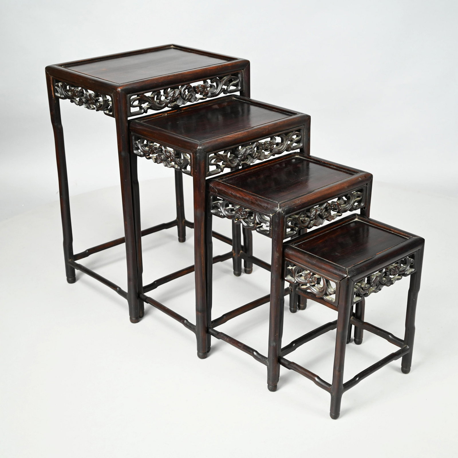 Set of Four Chinese Carved Hardwood Nesting Tables (1 of 11)