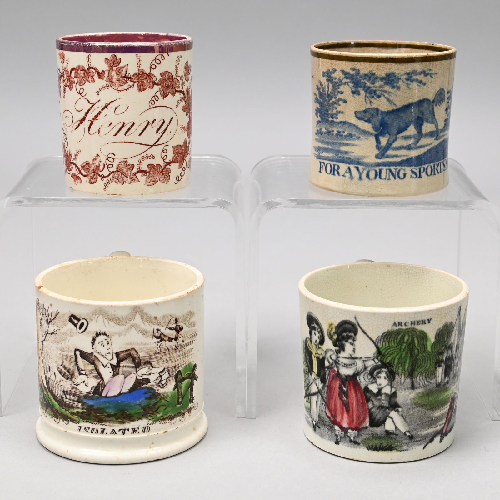 Four Staffordshire Transfer-Printed Child's Mugs (1 of 17)