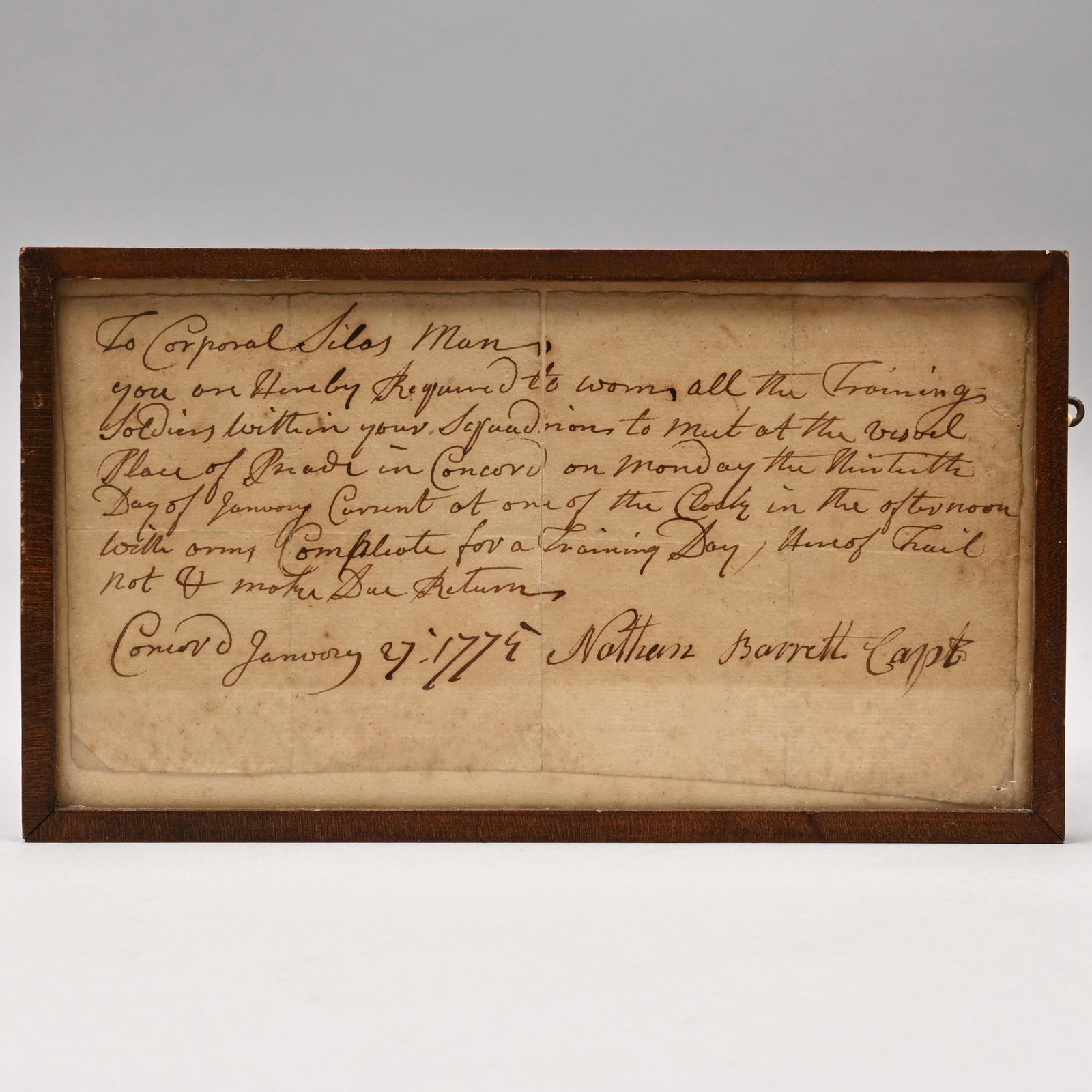 Capt. Nathan Barrett Document, Concord, Mass. 1775 (1 of 3)