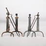 Two Pair Amer. Wrought-Iron Andirons & Two Tongs