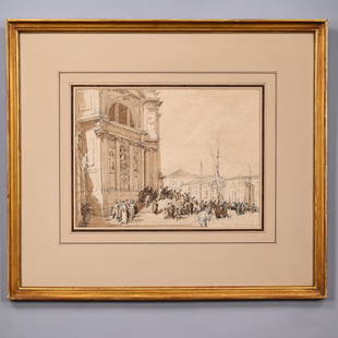 After Hermann Webster- Steps of the Salute, Venice: After Herman Armour Webster, R.E. (American, 1878-1970). "The Steps of the Salute, Venice," 1925. Etching, signed in pencil "Herman Webster 07 July 25" lower right, (8.875 x 12.25 inches, sight); hous