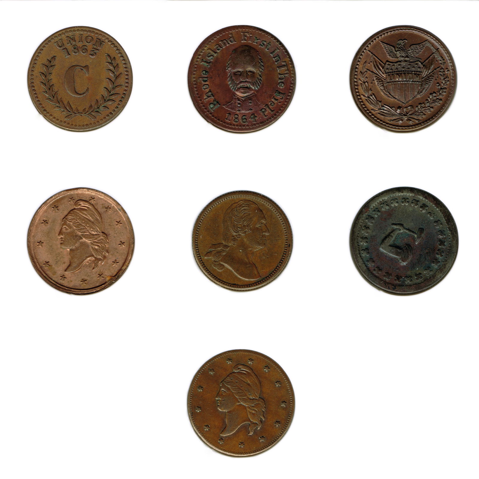 7 Asst. New England and Mid-Atlantic State Tokens (1 of 2)