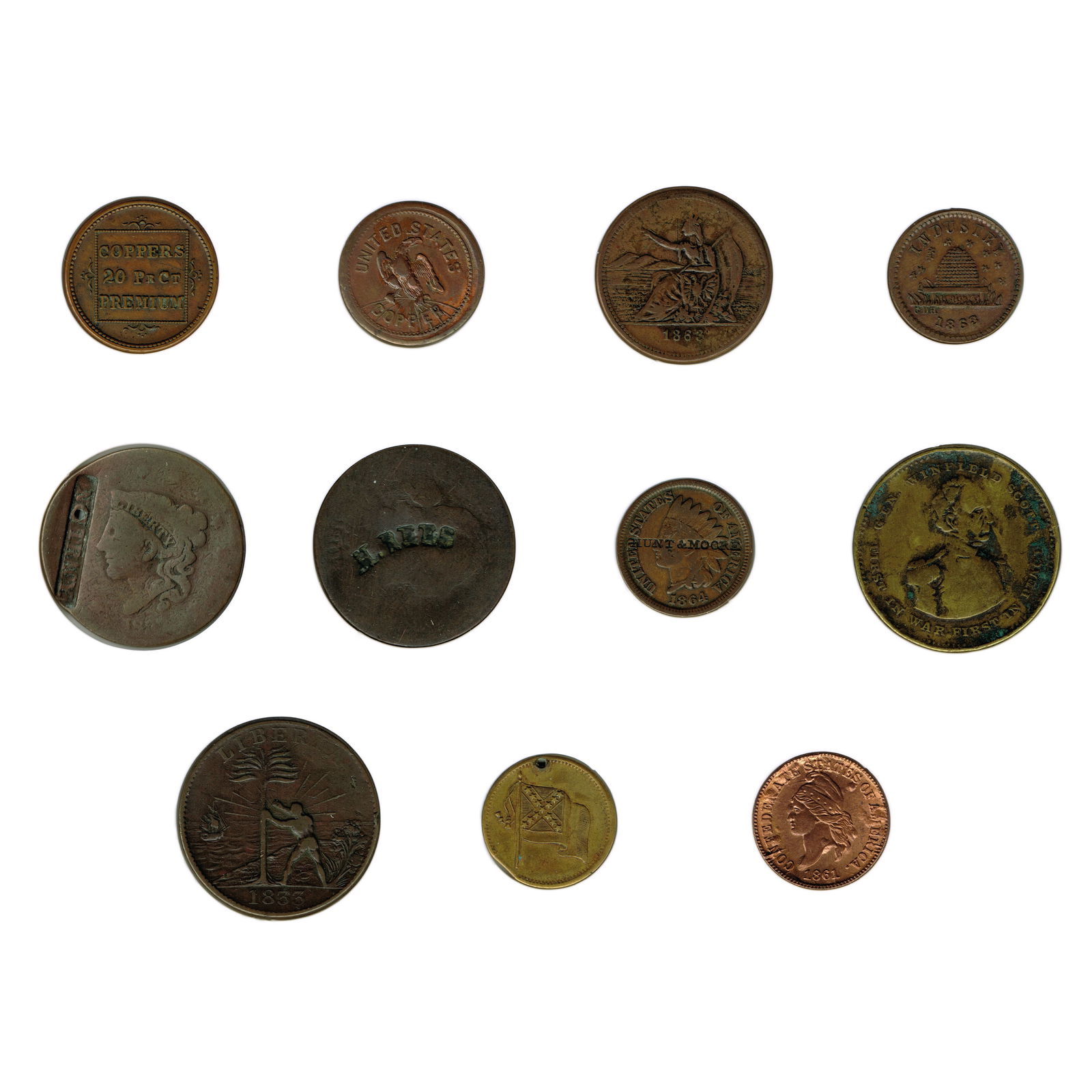Eleven Assorted Civil War Era and Other Tokens (1 of 11)