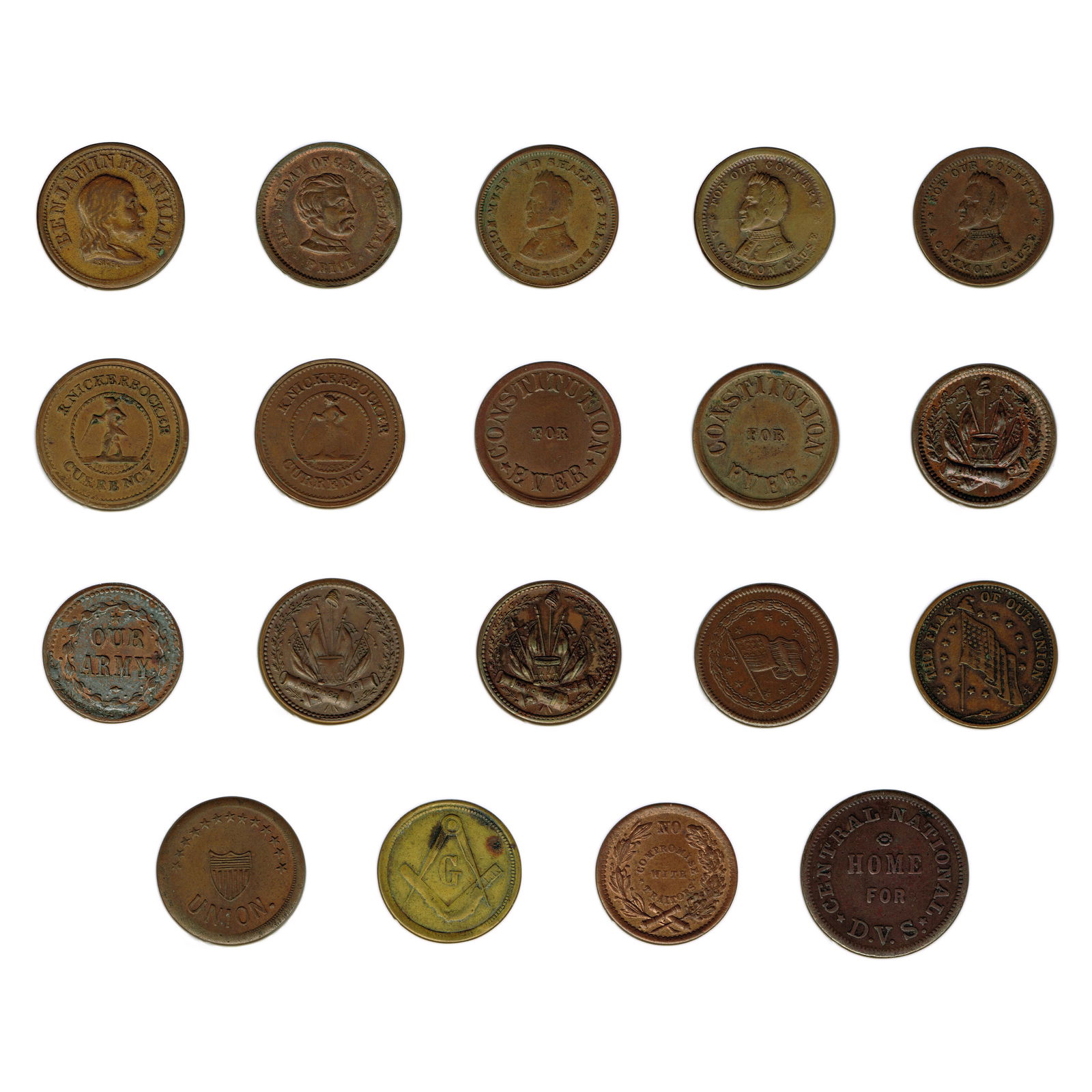 Nineteen Assorted Undated Civil War Era Tokens (1 of 10)
