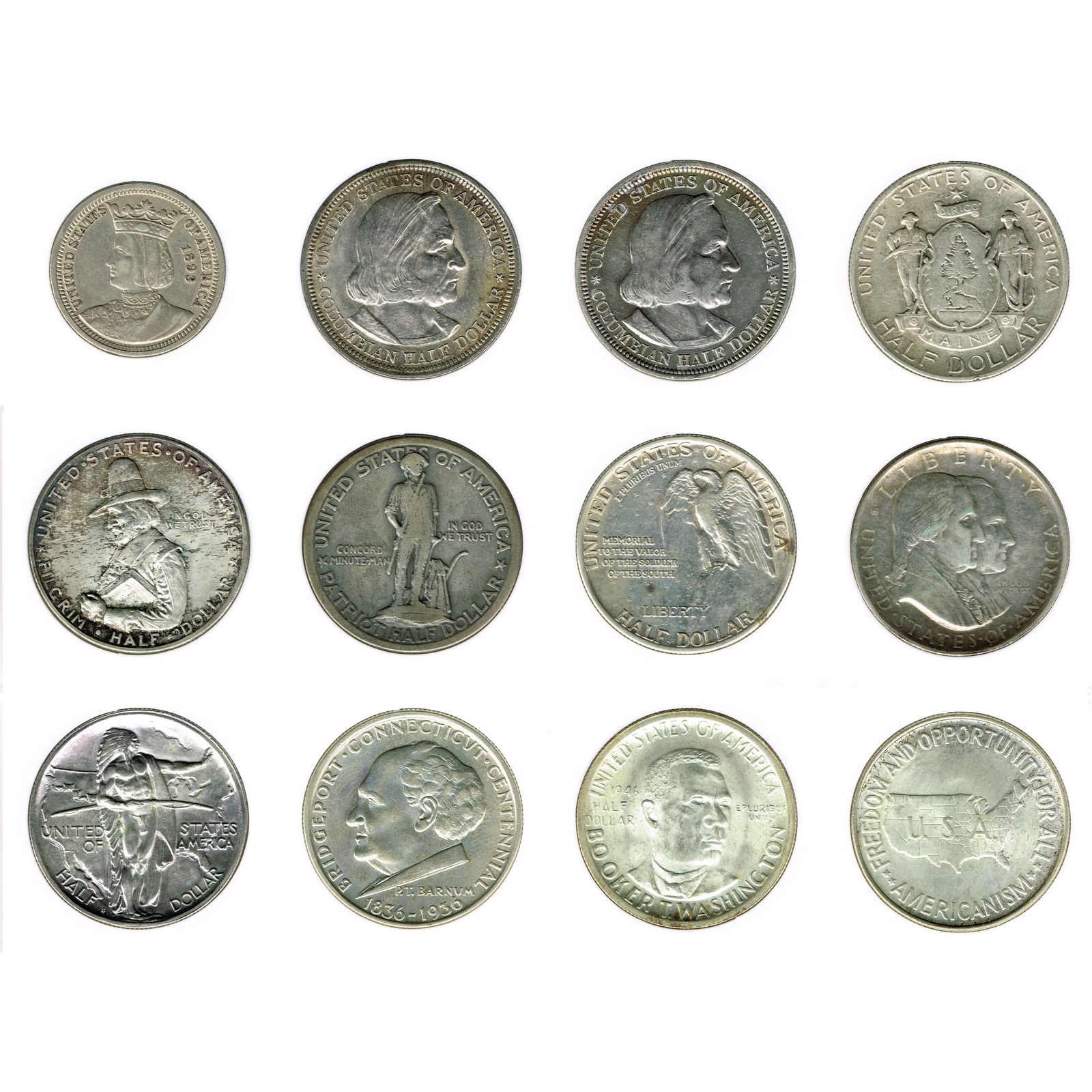 Eleven US Commemorative Half Dollars & an 1893 25¢ (1 of 10)