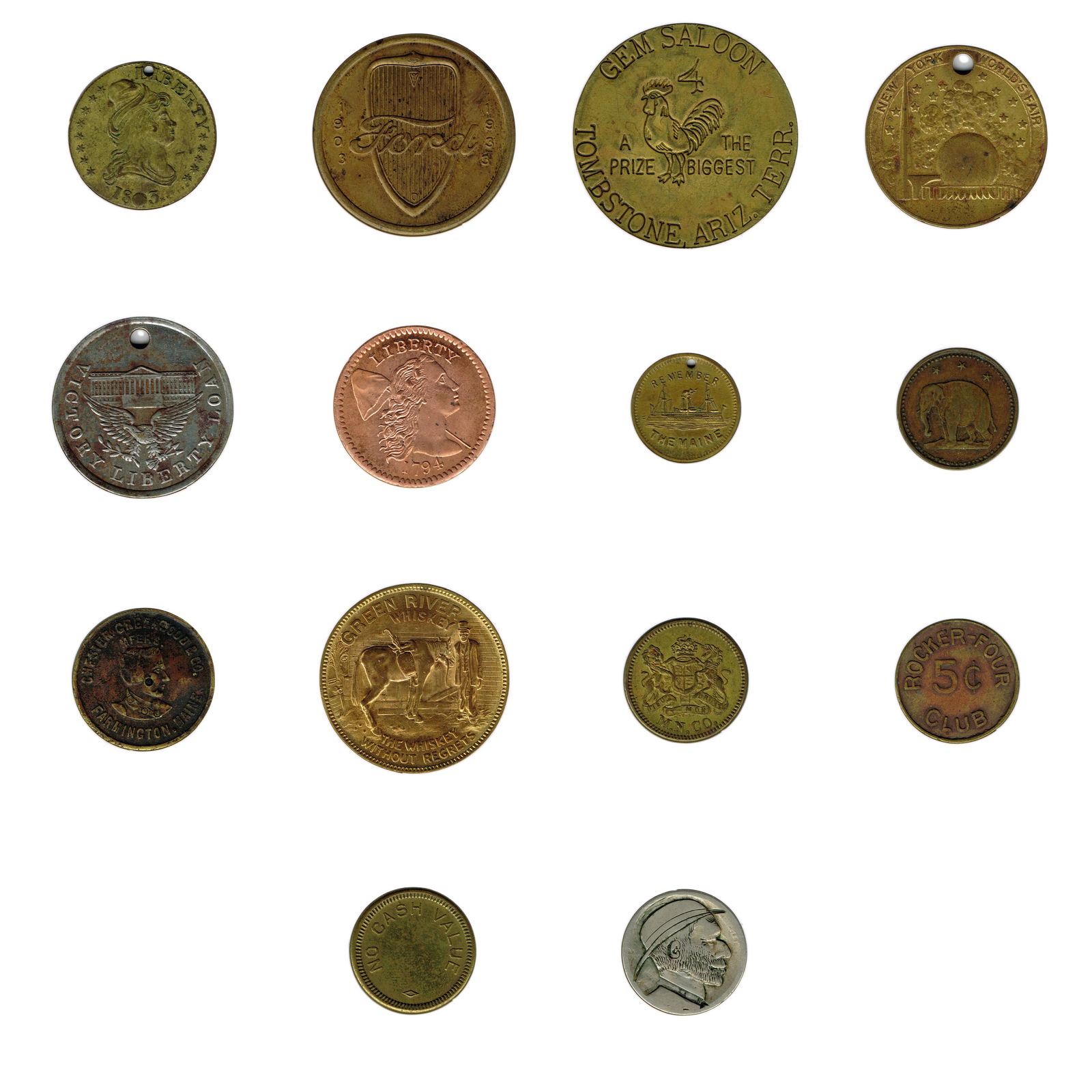 Thirteen Assorted Tokens and a Hobo Nickel (1 of 10)