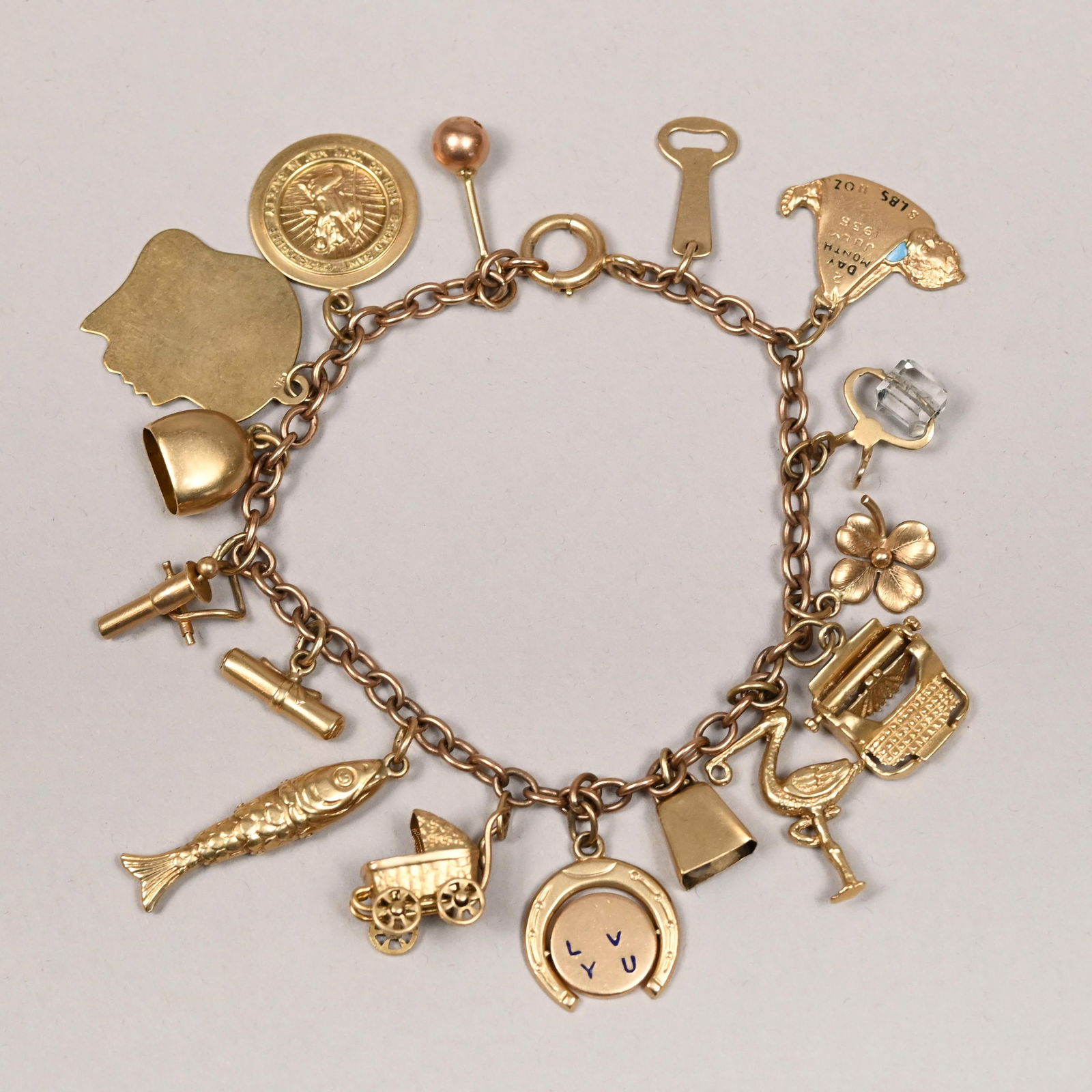14K Yellow Gold Charm Bracelet with Sixteen Charms (1 of 7)