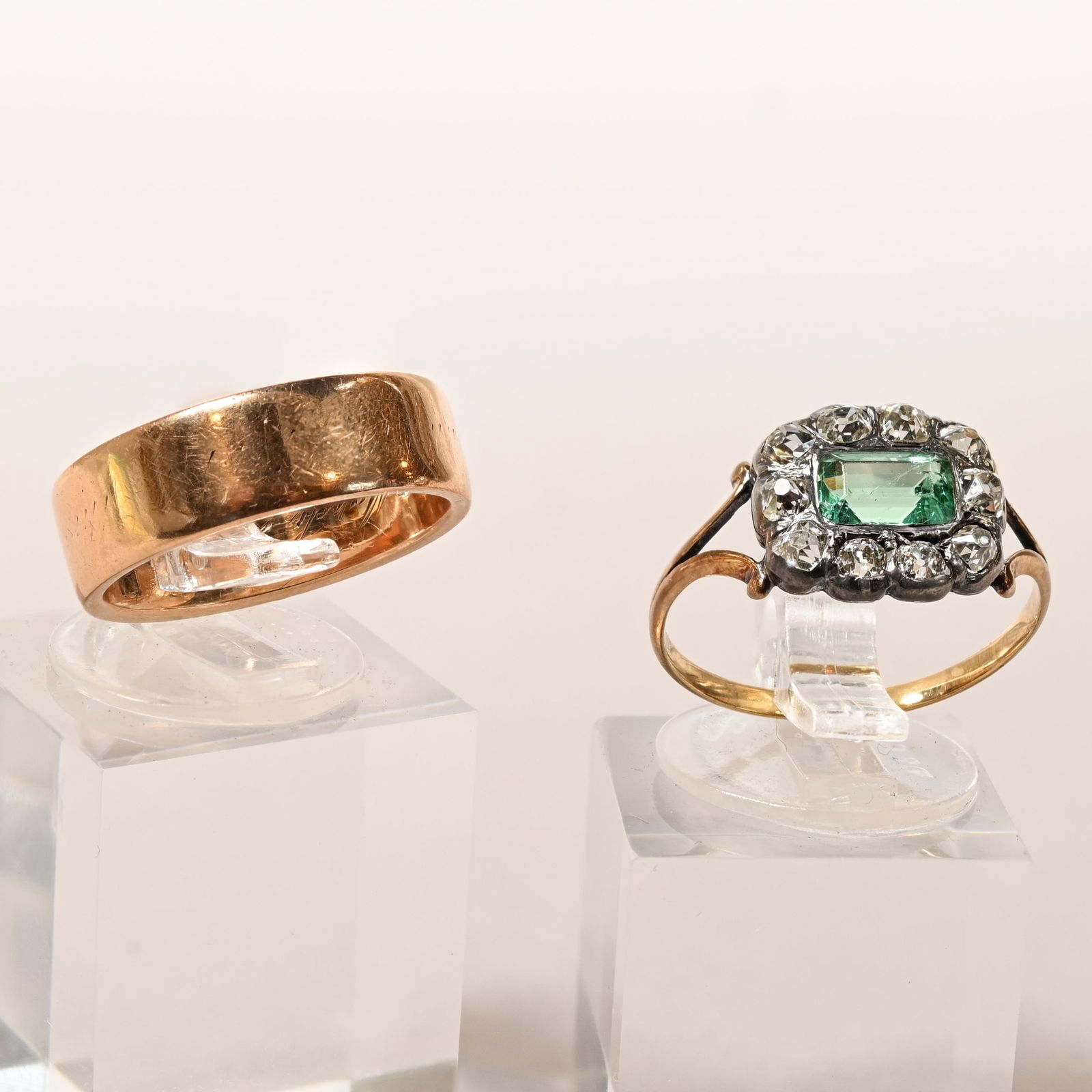 Edwardian Gold, Emerald & Diamond Ring & Gold Band (1 of 11)