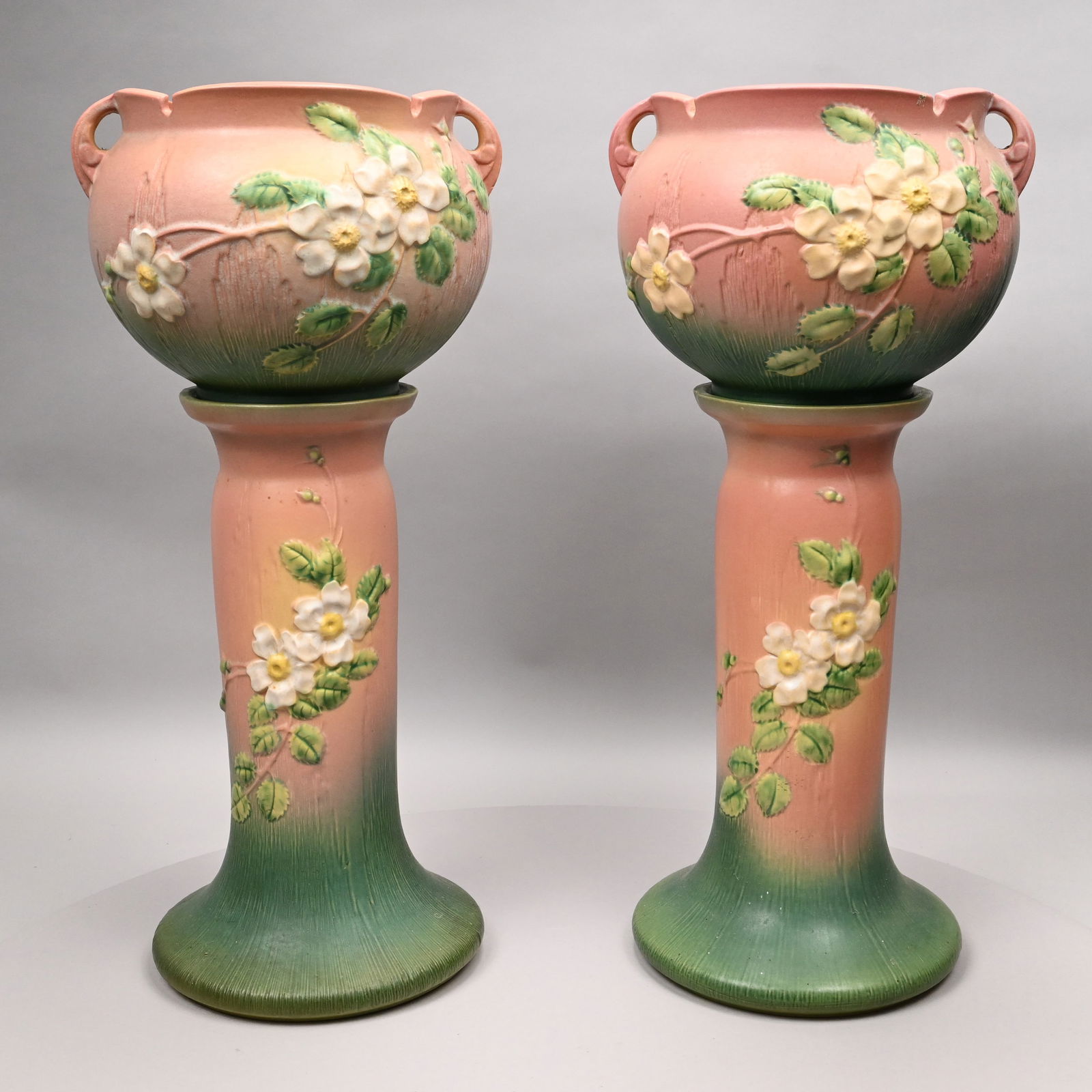 Pair Roseville 'White Rose' Jardinieres &Pedestals (1 of 9)