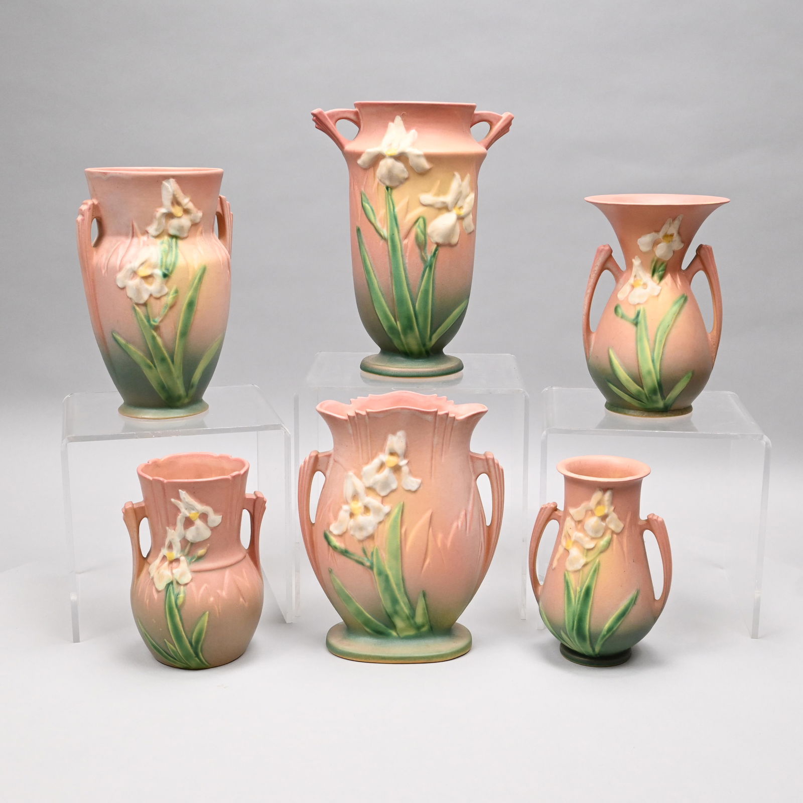 Six Roseville Pottery 'Iris' Vases (1 of 17)