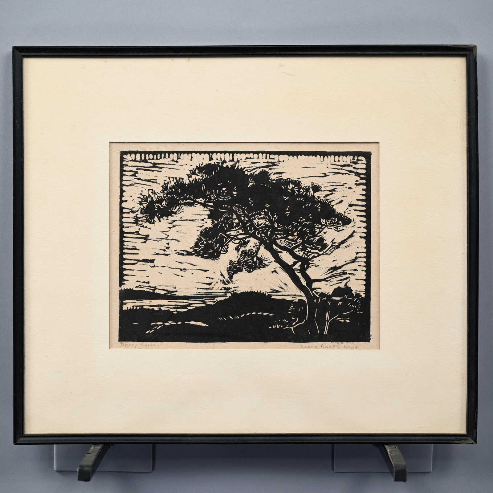 Susan Ricker Knox - "Torrey Pine #1": Susan Ricker Knox (New York, Maine, New Hampshire, 1874-1959). "Torrey Pine #1." Woodblock print on rice paper, titled lower left and signed lower right in pencil, (8.25 x 10.875 inches, sight). Frame