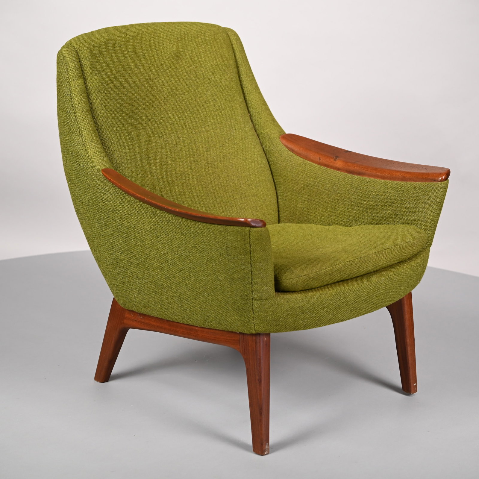 Gerhard Berg,LK Hjelle Mobelfabrik Mama Bear Chair: Gerhard Berg for LK Hjelle Mobelfabrik Teak Upholstered 'Mama Bear' Lounge Chair, Sykkylven, Norway, 1960's. In the original green upholstery, affixed with a factory label beneath the seat. H: 32.75 i