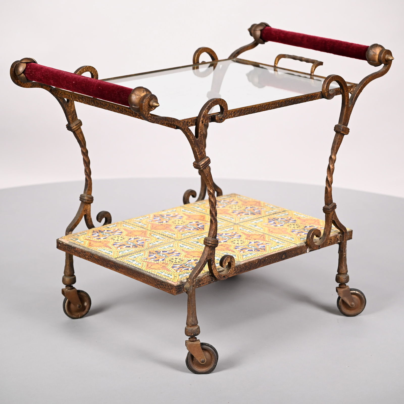Wrought-Iron, Glass and Tile Tea Cart (1 of 10)