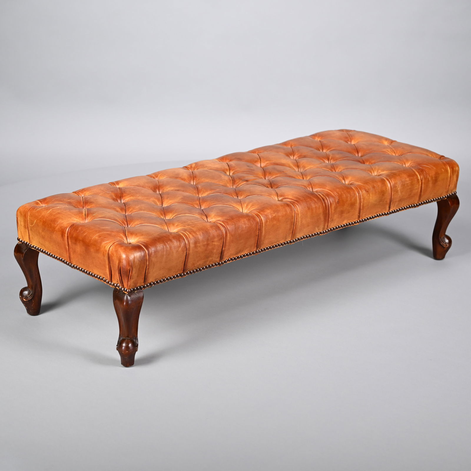 Louis XV Style Leather-Upholstered Fireside Bench (1 of 7)