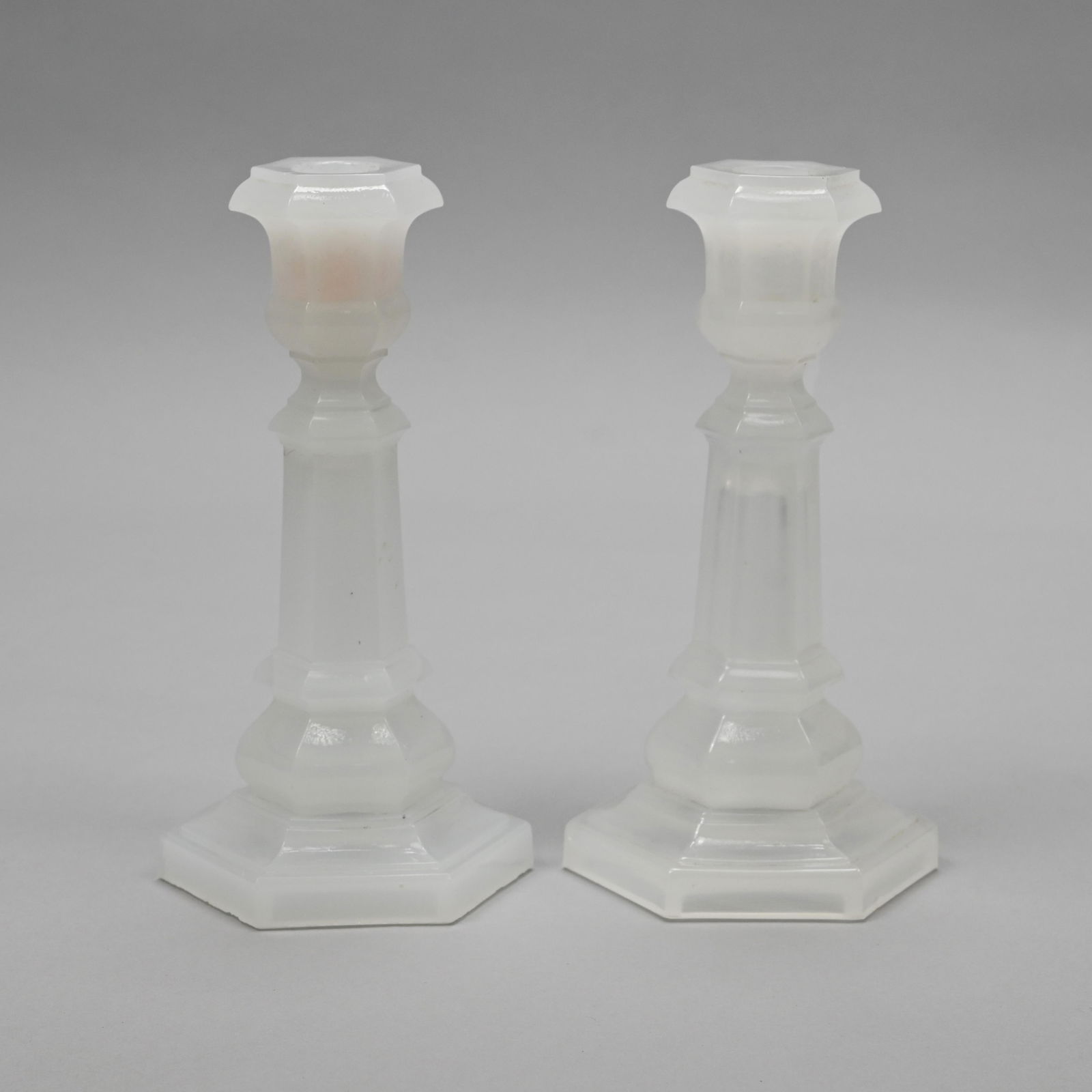 Pair Pressed Hexagonal Candlesticks, New England (1 of 11)