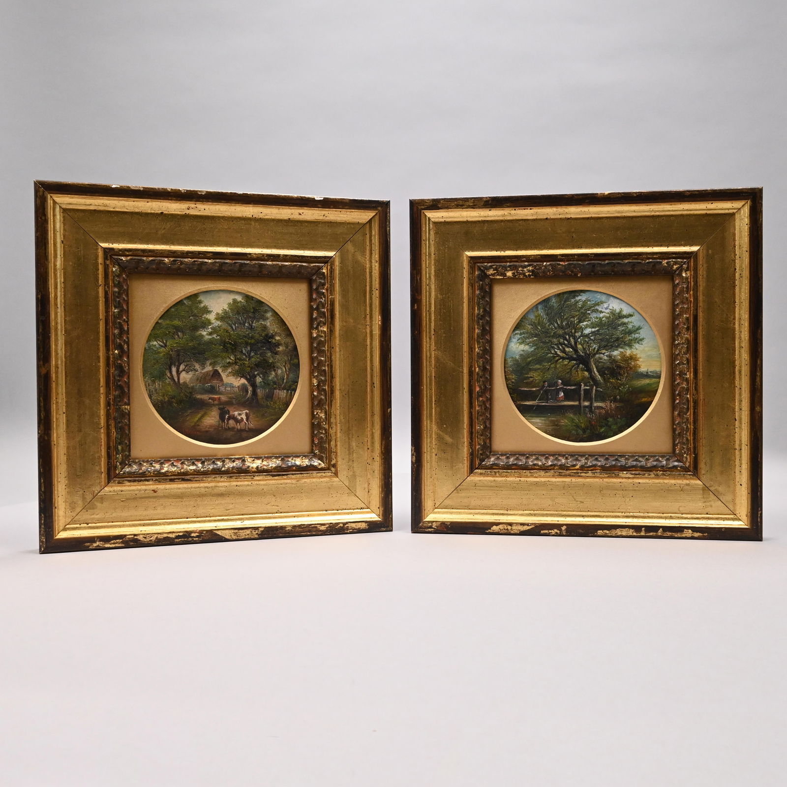 J. Sheppard - Pair of Genre Paintings: J. Sheppard (British, Active 1879-1899). Pair of Genre Paintings, Nineteenth Century. Oil on panel, the first depicting three cows on the road to a barn, signed "J. Sheppard" lower left; the second tw