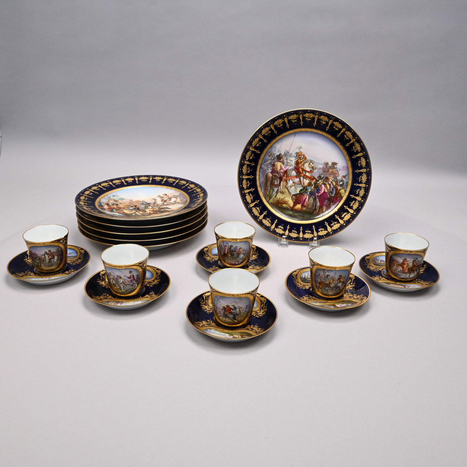Set of Six Sevres Style Plates, Six Cups & Saucers (1 of 18)