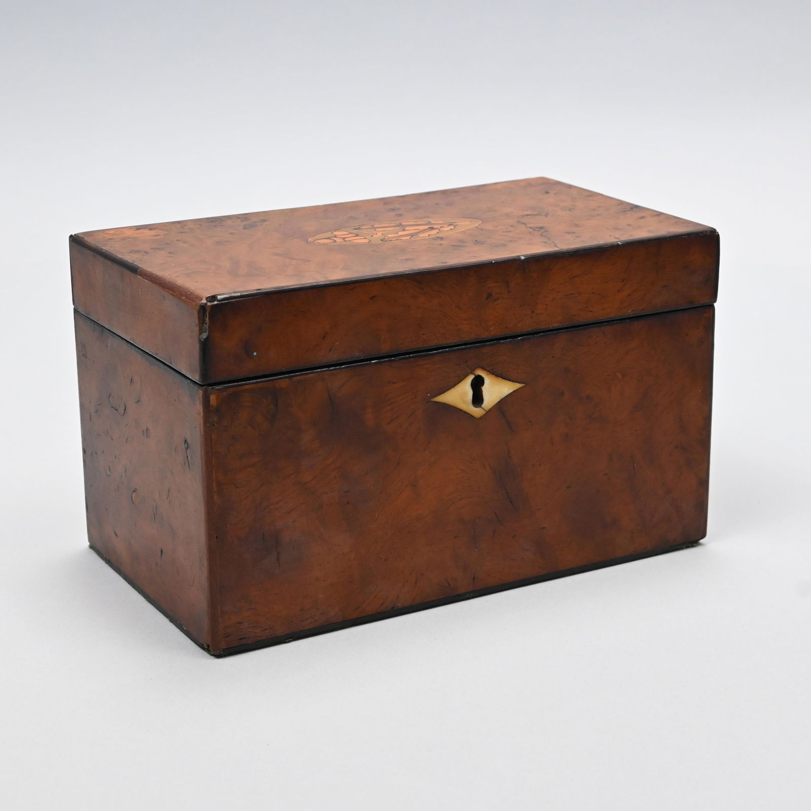 George III Burl Walnut Inlaid & Stained Tea Caddy (1 of 7)