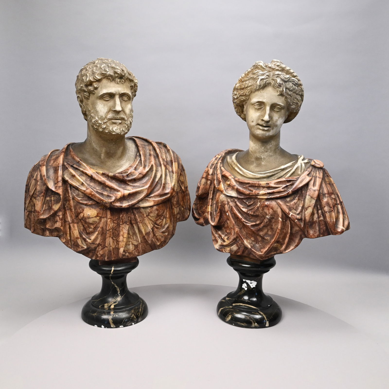 Two Continental Painted Faux Marbre Plaster Busts (1 of 9)
