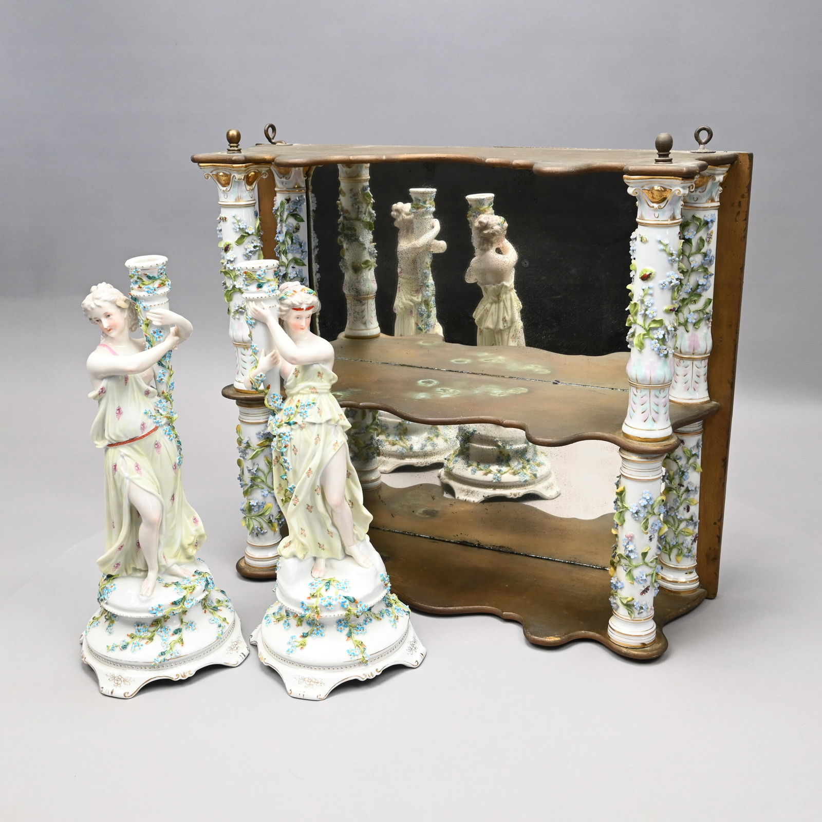 Pair German Porcelain Figural Candlesticks & Shelf (1 of 12)