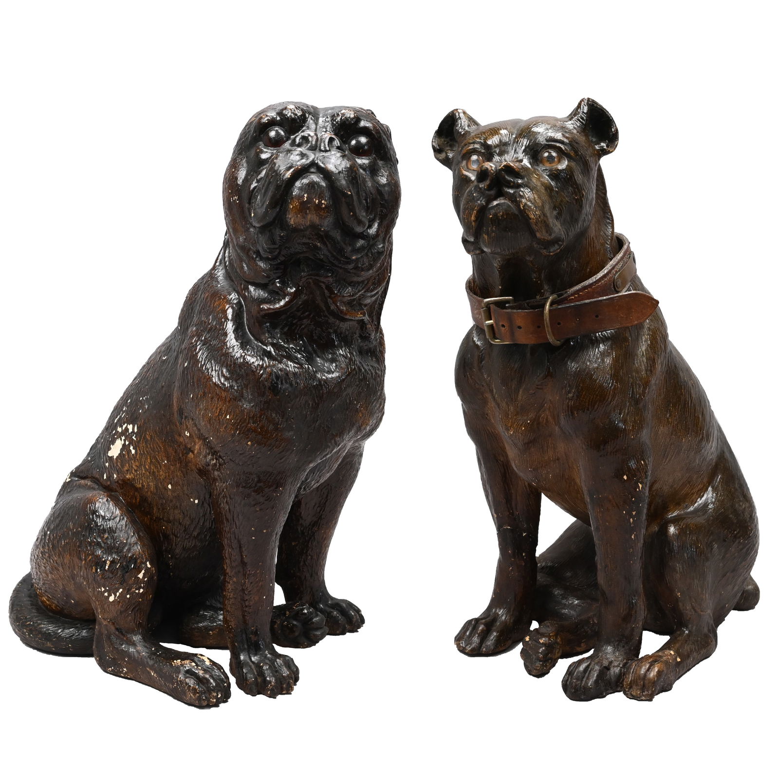 Earthenware Neopolitan Mastiff & a Bullmastiff: Continental Earthenware Figure of a Bullmastiff and a Figure of a Neopolitan Mastiff, Late Nineteenth Century. Each mounted with glass eyes, painted in brown and with a textured hairy coat, the Bullma