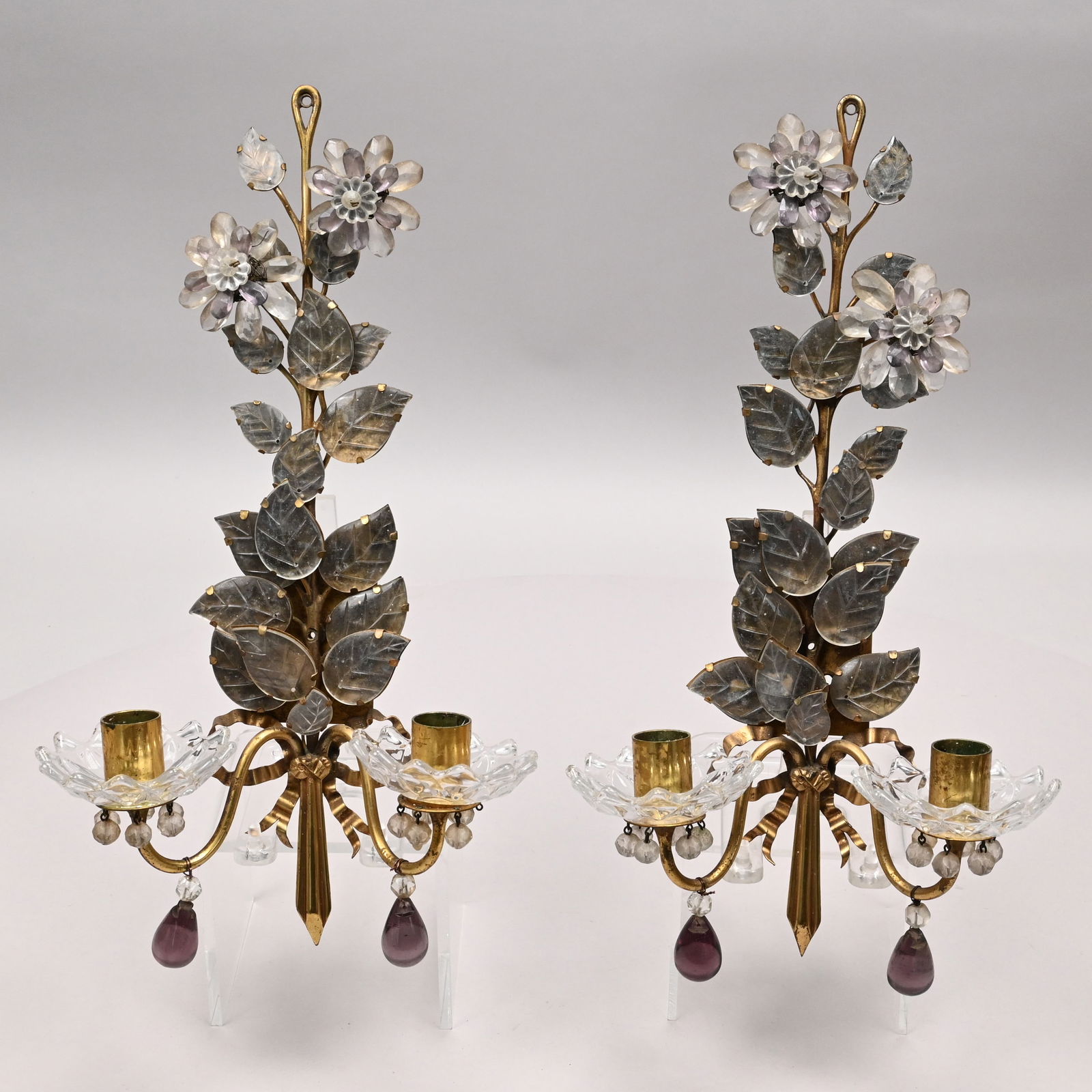 Pair of Continental Cut-Glass Two-Light Appliques (1 of 11)