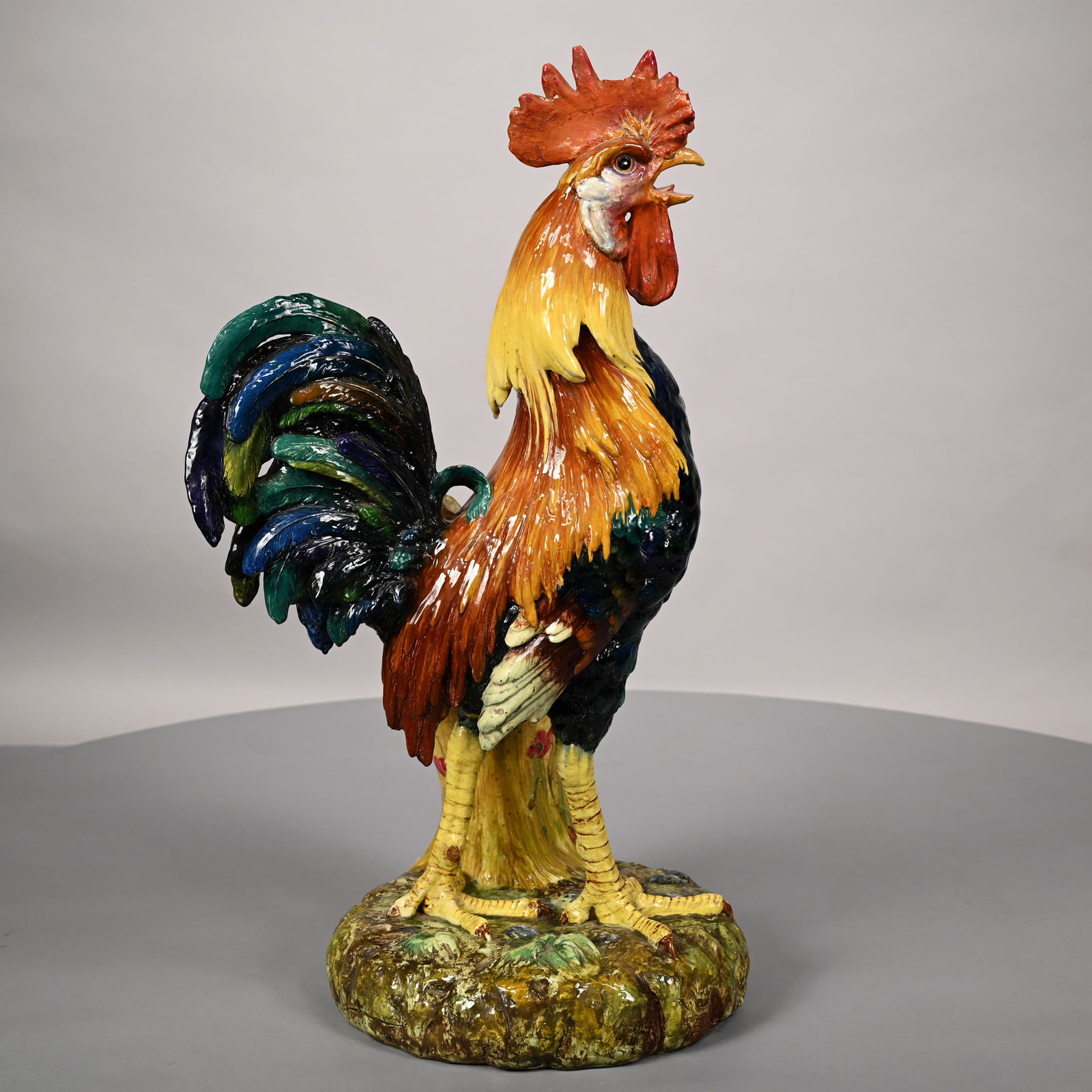 Jerome Massier Majolica Cockerel Floor Vase (1 of 16)