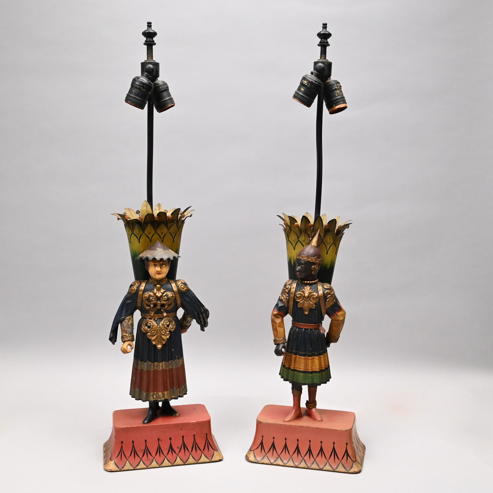 Pair of Continental Tole Peinte Figural Lamps (1 of 9)