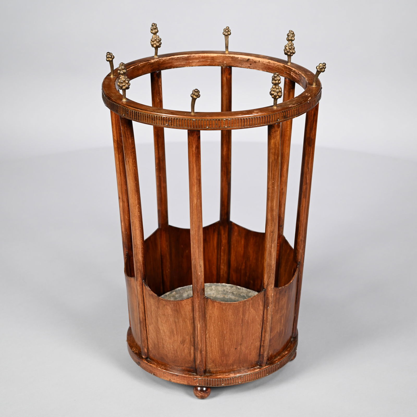 English Burl Walnut-Veneer & Brass Umbrella Stand (1 of 7)