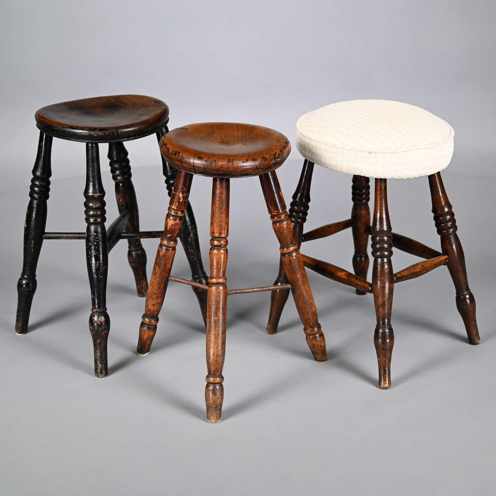 Three Primitive Turned Wood Stools (1 of 13)