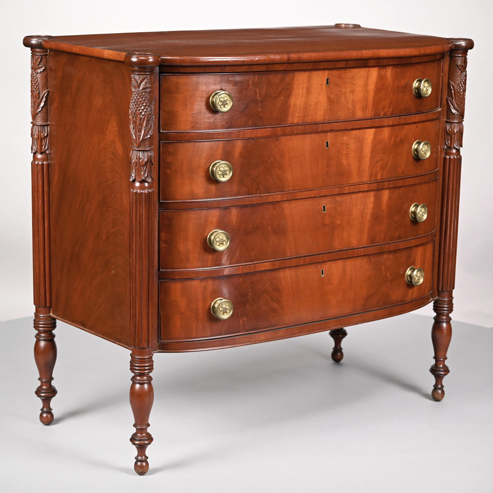 Sheraton Mahogany Bow-Front Chest of Drawers (1 of 11)