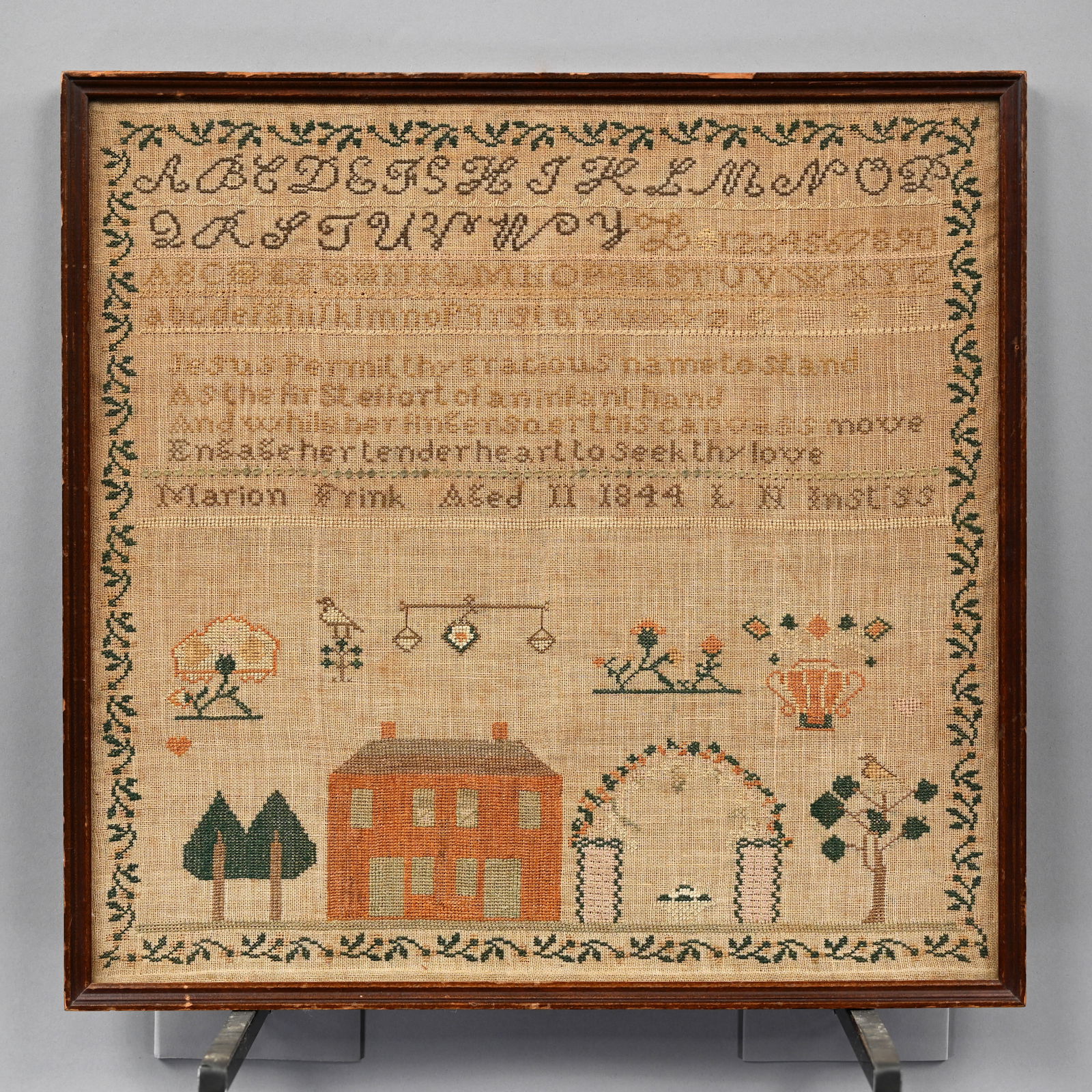 Marion Frink's Pictorial Needlework Sampler, 1844 (1 of 1)