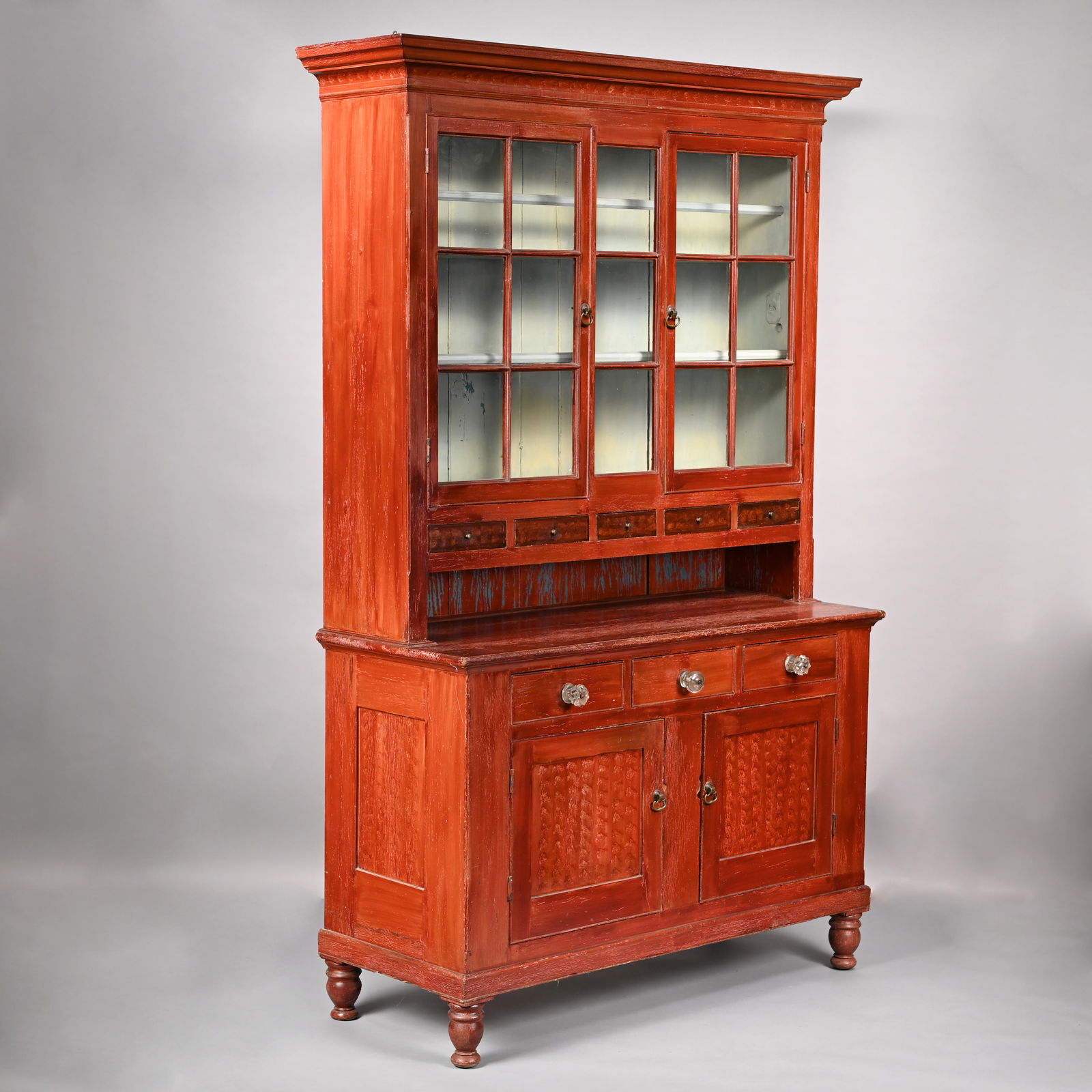 Pennsylvania Poplar Step-Back Cupboard, Red Paint (1 of 9)