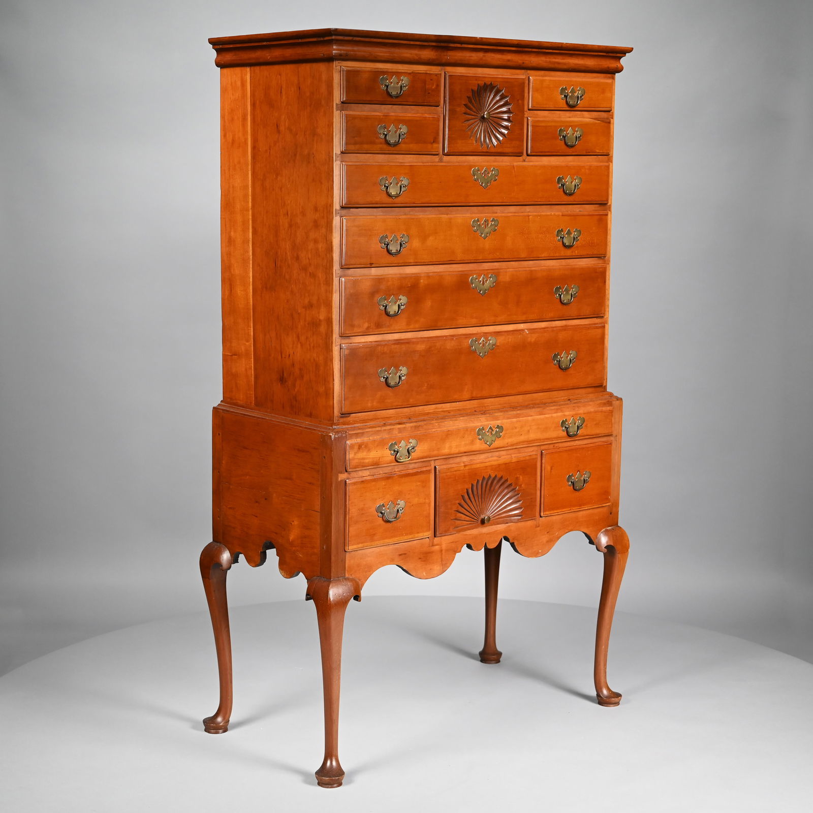 Connecticut Queen Anne Maple Flat-Top Highboy (1 of 16)