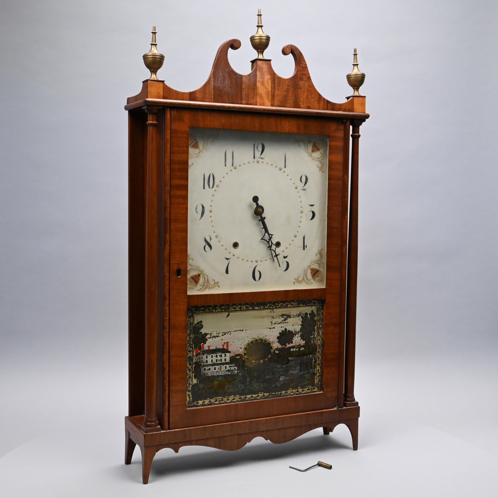 Eli Terry Mahogany, Eglomise Pillar & Scroll Clock (1 of 12)