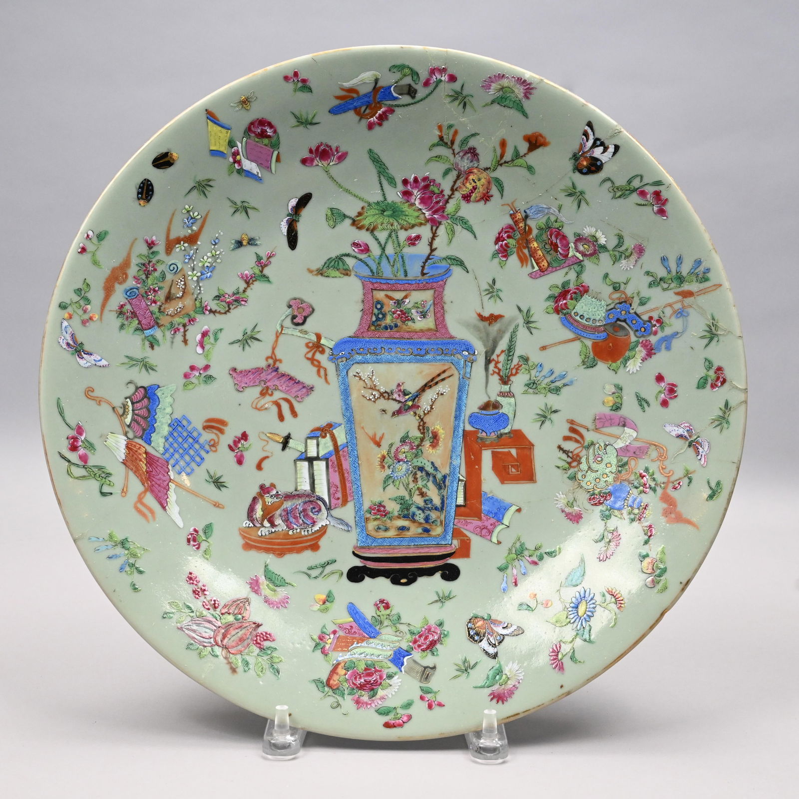 Chinese Porcelain Famille Rose Celadon Charger (1 of 5)
