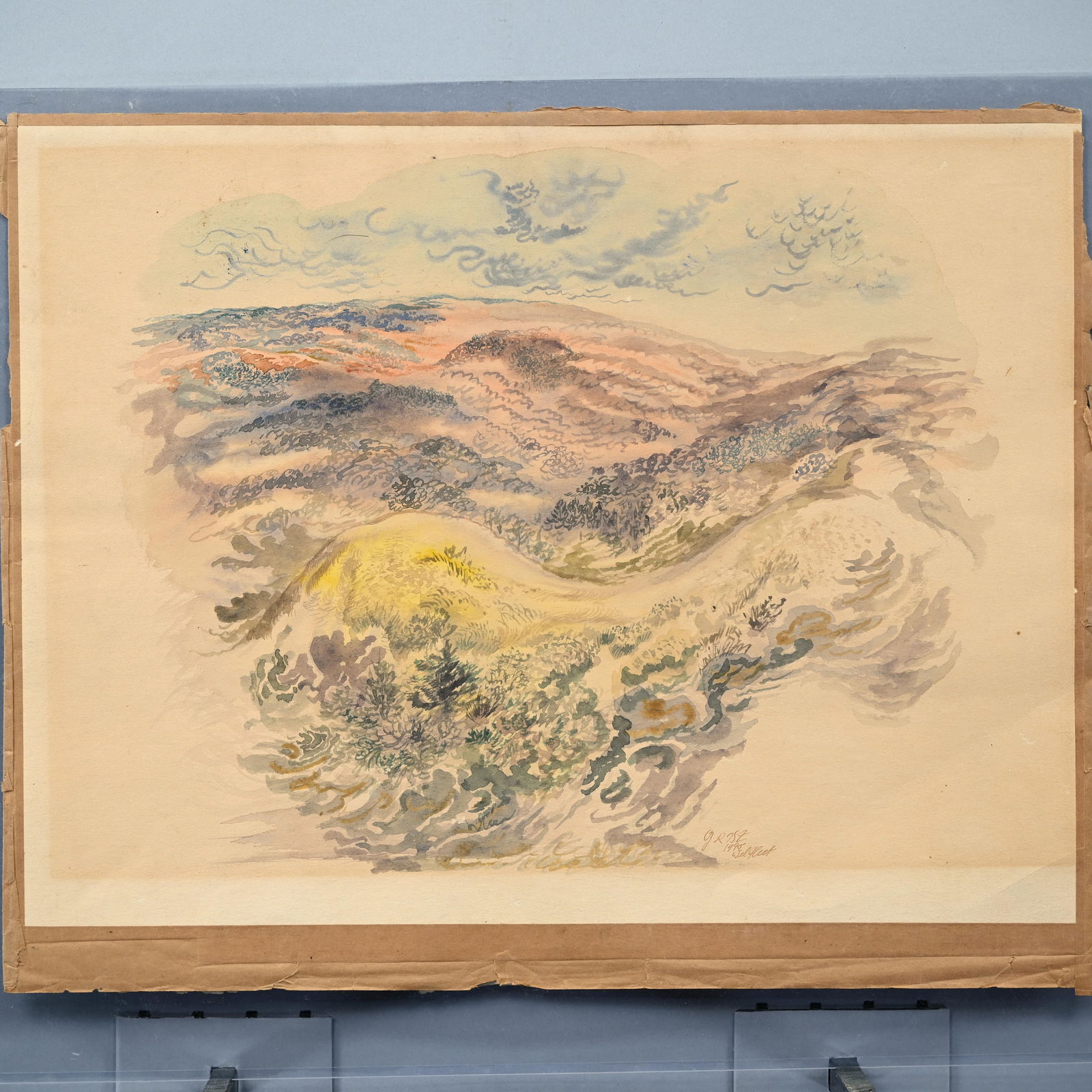 George Grosz - "Wellfleet," 1945: George Grosz (German/ American, 1893-1959). "Wellfleet," 1945. Watercolor, gouache and ink on paper, signed, dated and titled "GROSZ/ 1945/ Wellfleet" lower right. Unframed sheet: H: 14.75 in., W: 19.